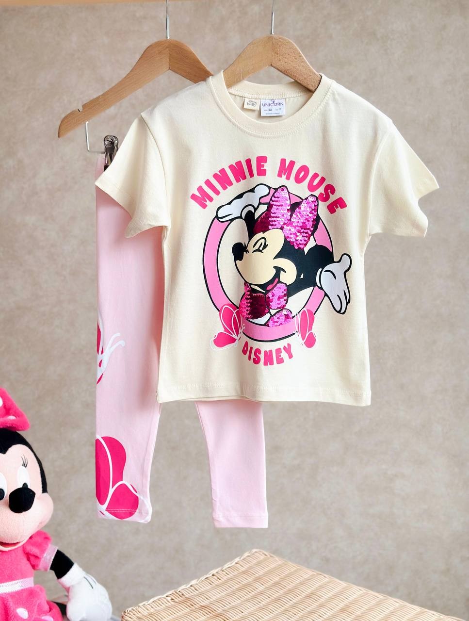 2-8 YAŞ KIZ ÇOCUK MINNIE PUL PAYETLİ TAYT TAKIM