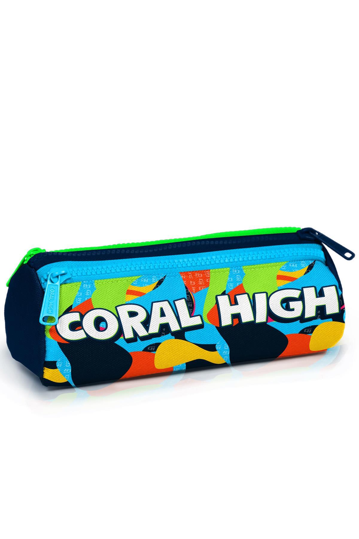 Coral High Kids Lacivert Mavi Graffiti Desenli Üç Bölmeli Kalem Çantası