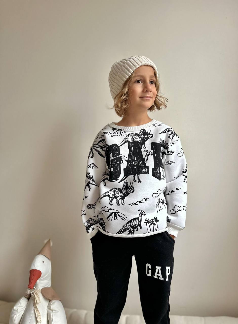 3-10 Yaş Erkek Çocuk GAP Dinozor Desenli 3 İp Şardonlu Eşofman Takımı