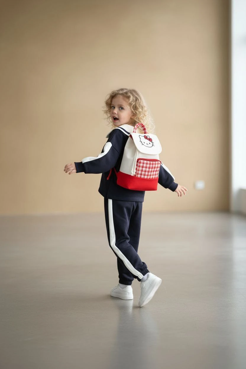 2-10 Yaş Kız Çocuk Fiyonk Detaylı 3’lü Çantalı Takım