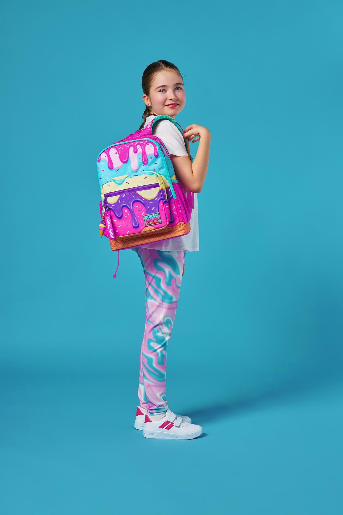 Coral High Kids Pembe Rengarenk Dondurma Desenli Okul Sırt Çantası