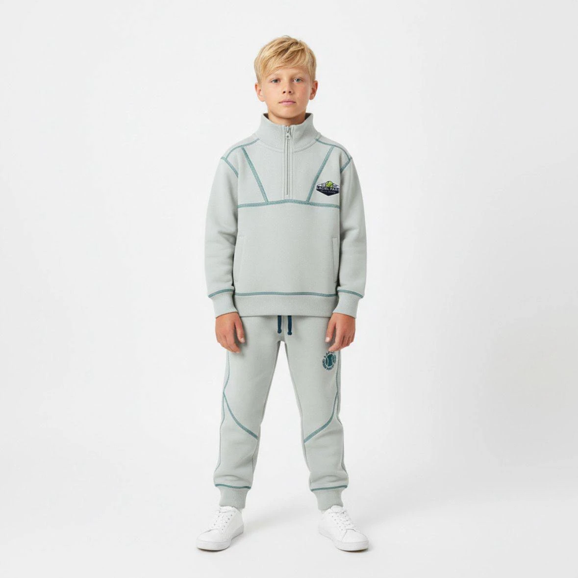 3-10 Yaş Erkek Çocuk Yarım Fermuarlı Spor Eşofman Takımı – Modern Tasarım