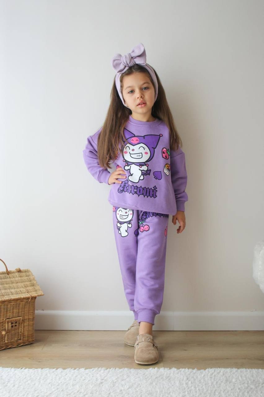 3-10 Yaş Kuromi Desenli Çocuk Eşofman Takımı – Mor