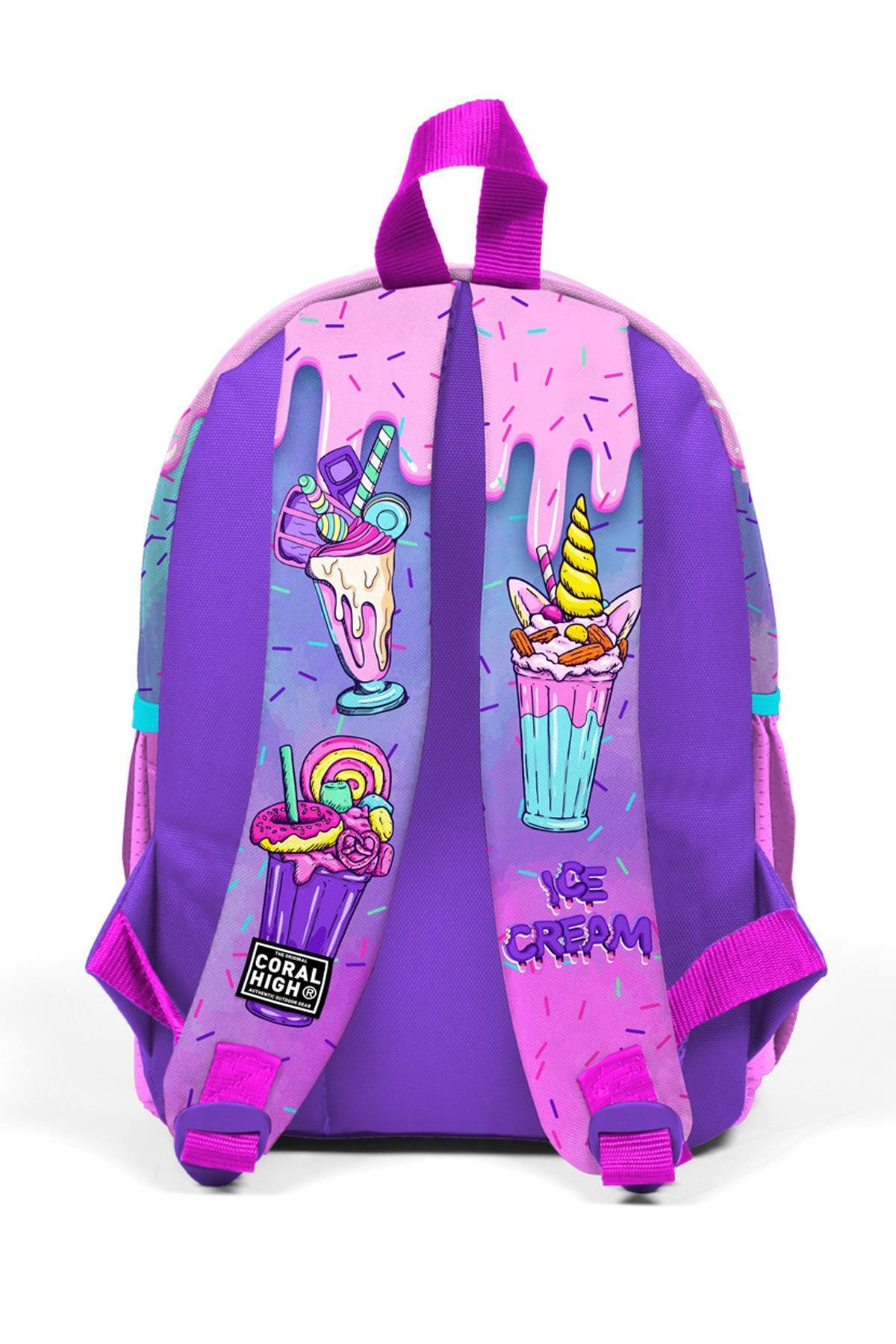 Minik Yuva Sırt Çantası Pembe Mor Milkshake Dondurma Desenli İki Bölmeli