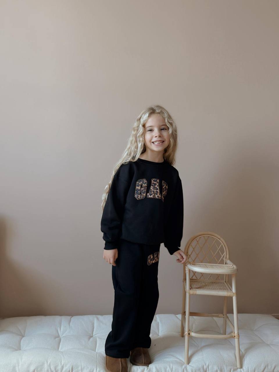 3-10 Yaş Kız Çocuk GAP Leopar Detaylı 3 İplik Şardonlu Eşofman Takımı