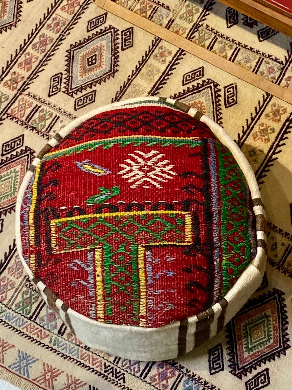Handwoven Evil Eye Pouf