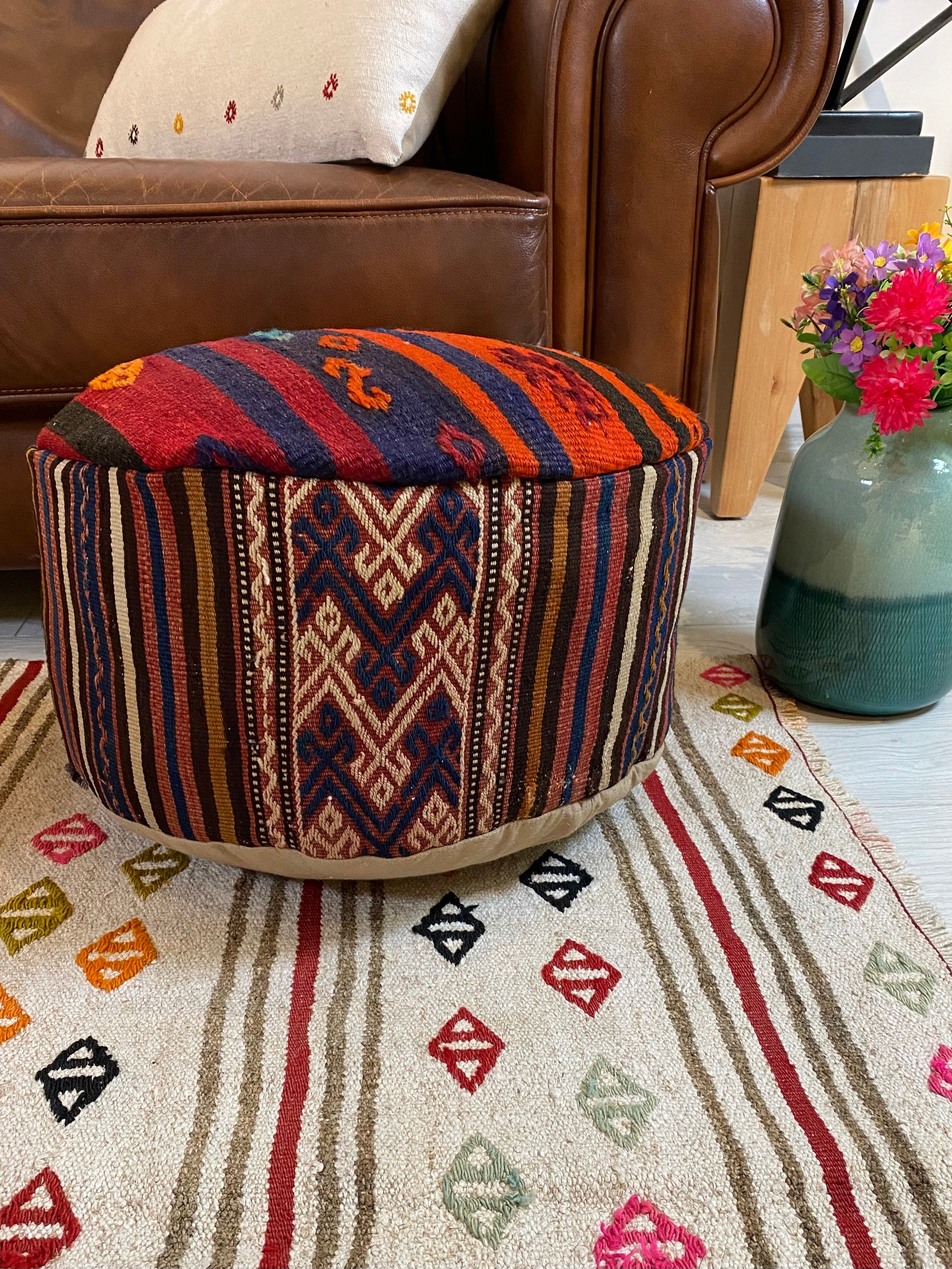 Handwoven Bird Motif Pouffe