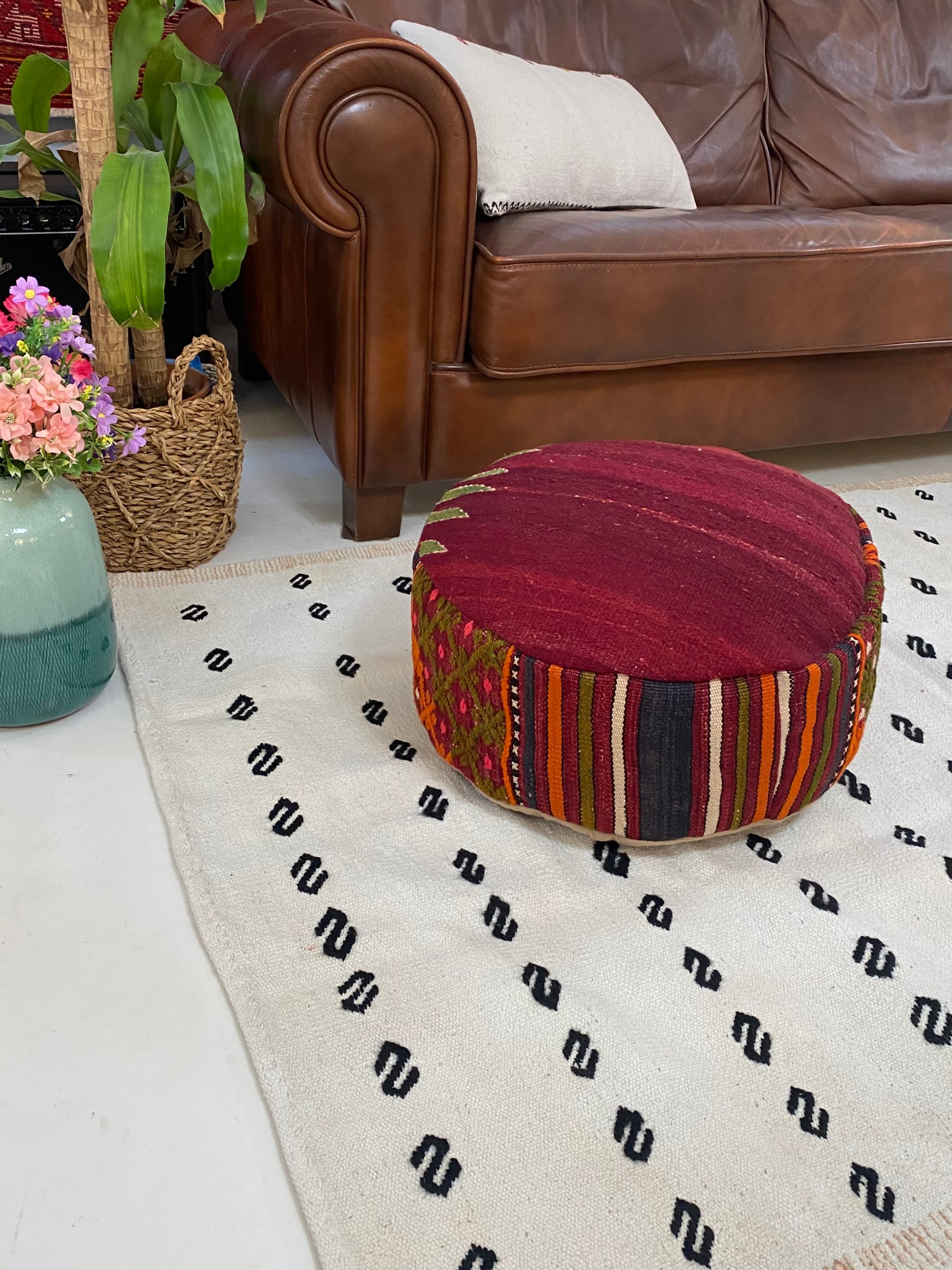 Bodrum Bos HandWoven Round Ottoman