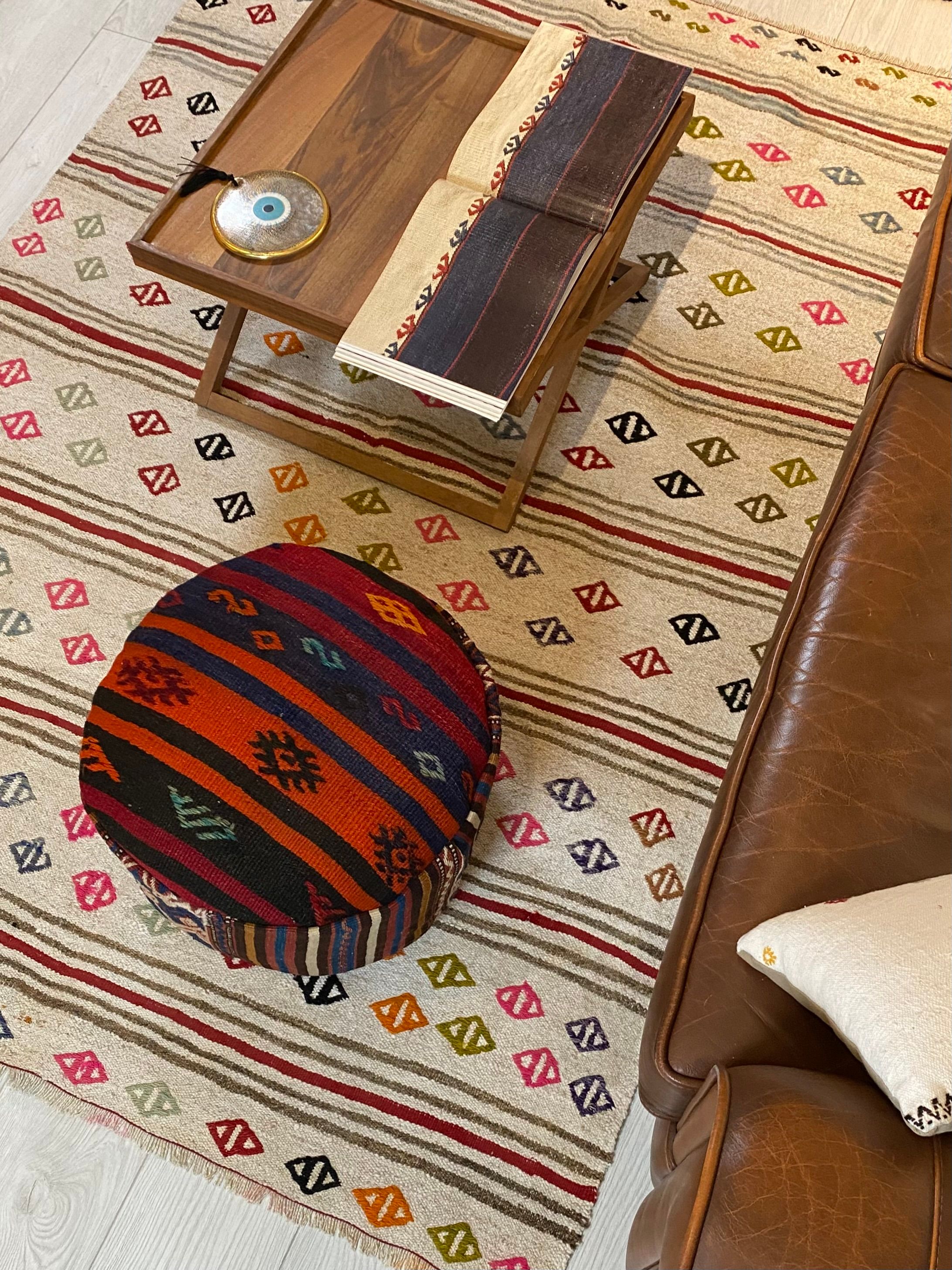 Handwoven Bird Motif Pouffe