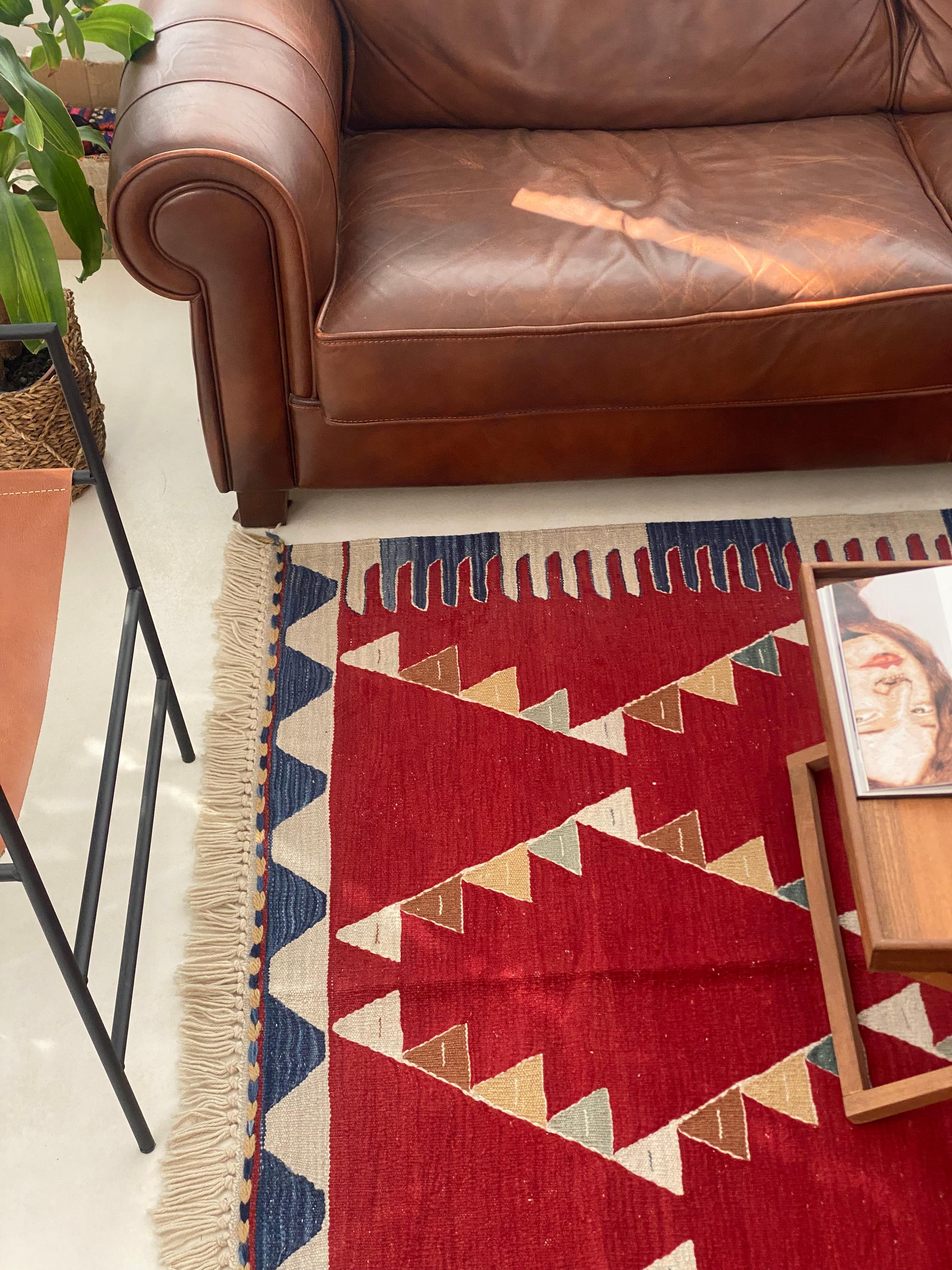 Handwoven Bodrum Red Crane Kilim
