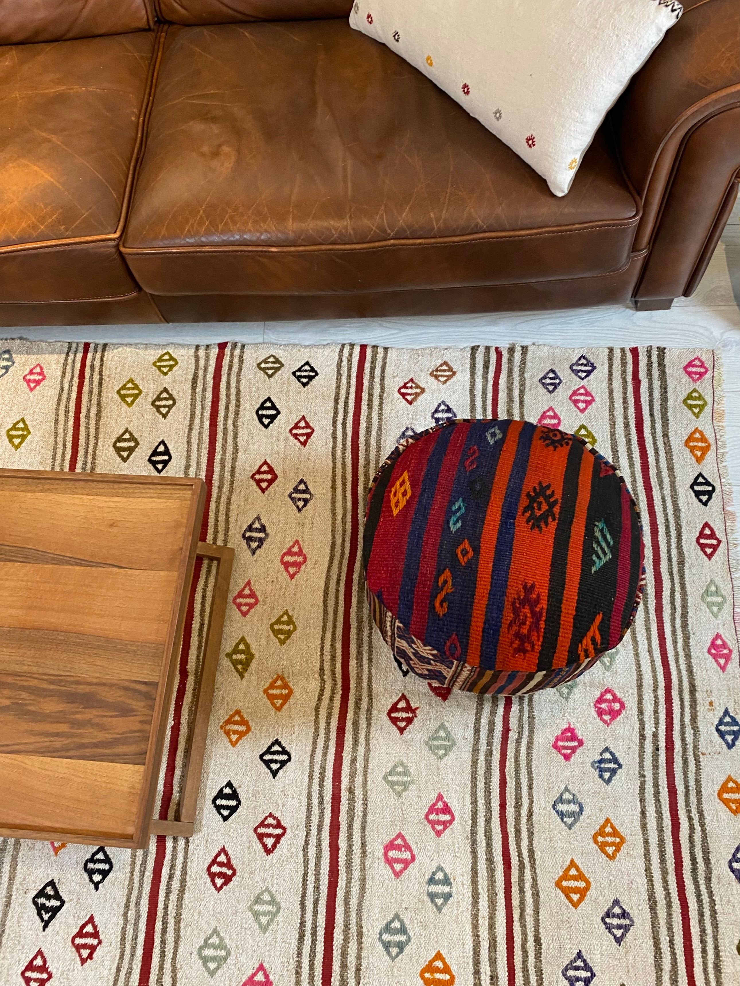 Handwoven Bird Motif Pouffe
