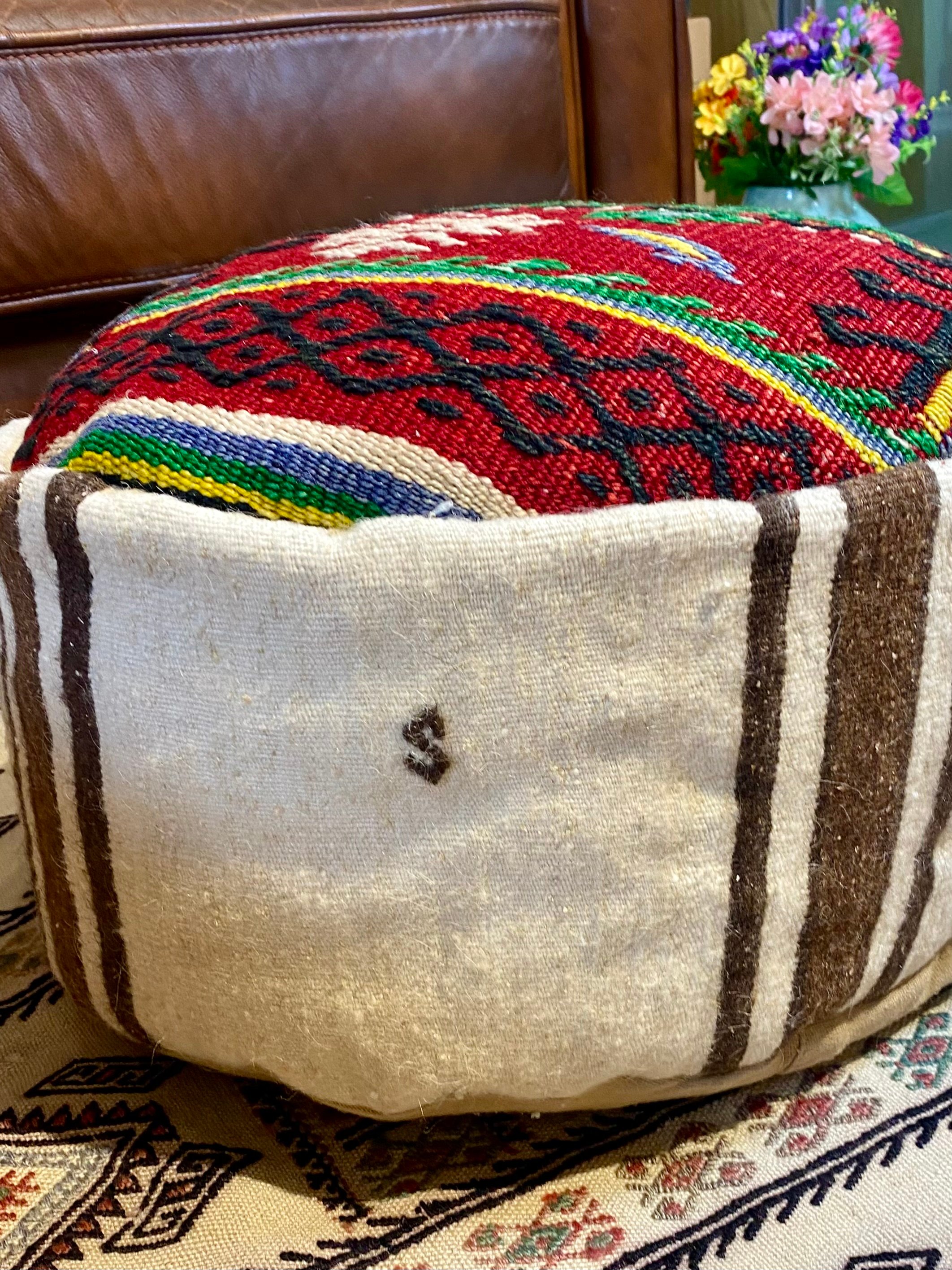 Handwoven Evil Eye Pouf