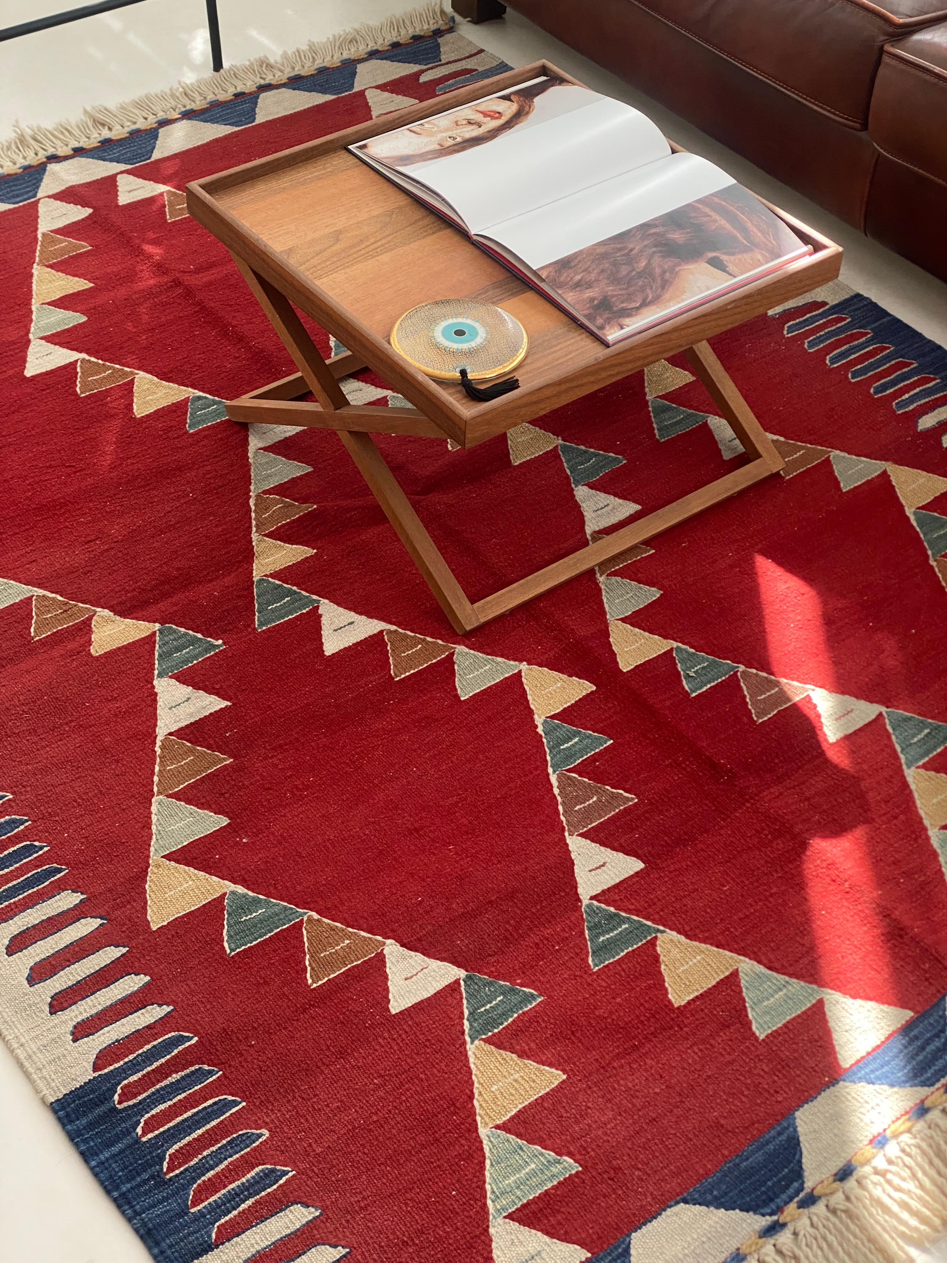 Handwoven Bodrum Red Crane Kilim