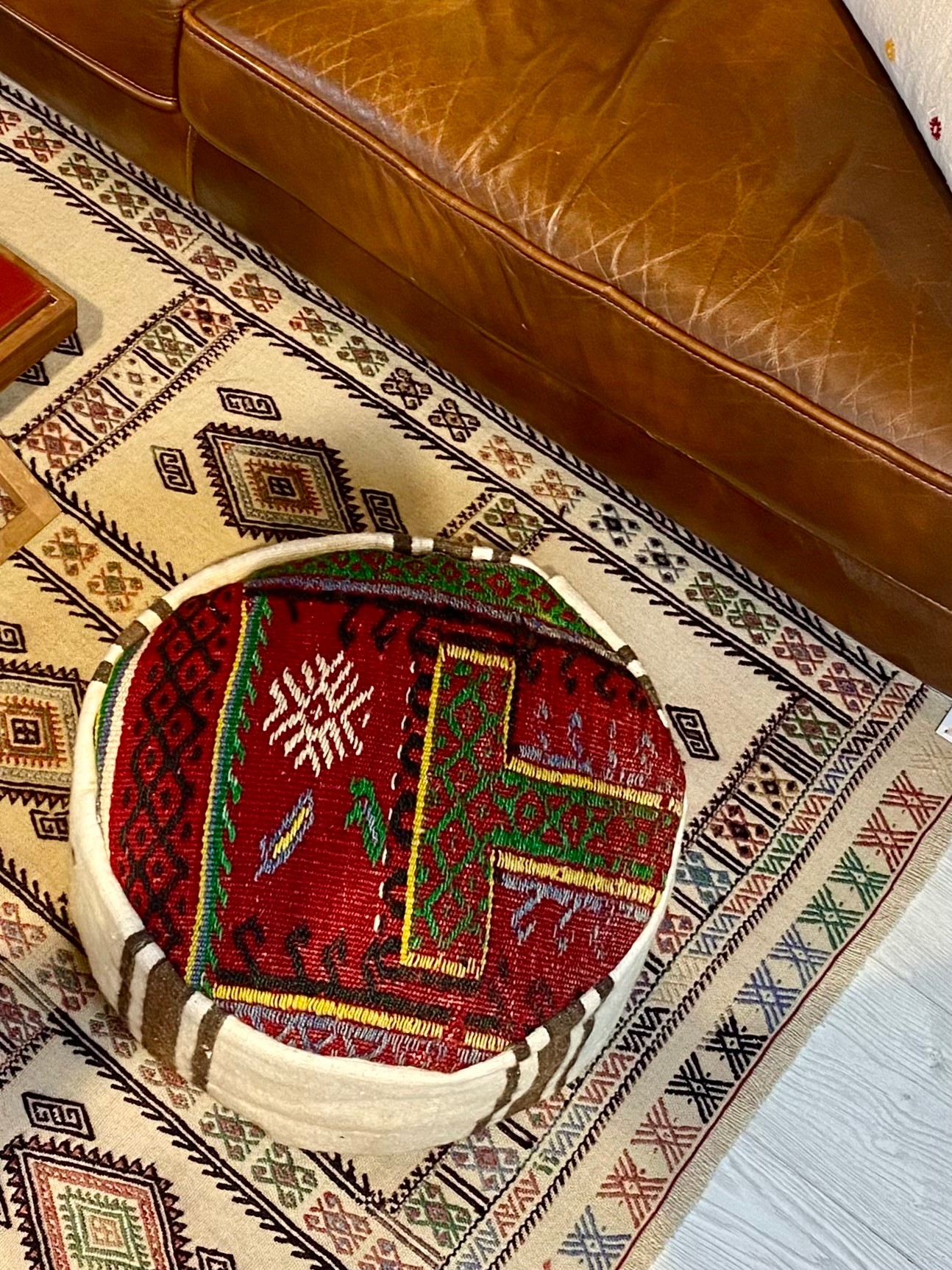 Handwoven Evil Eye Pouf