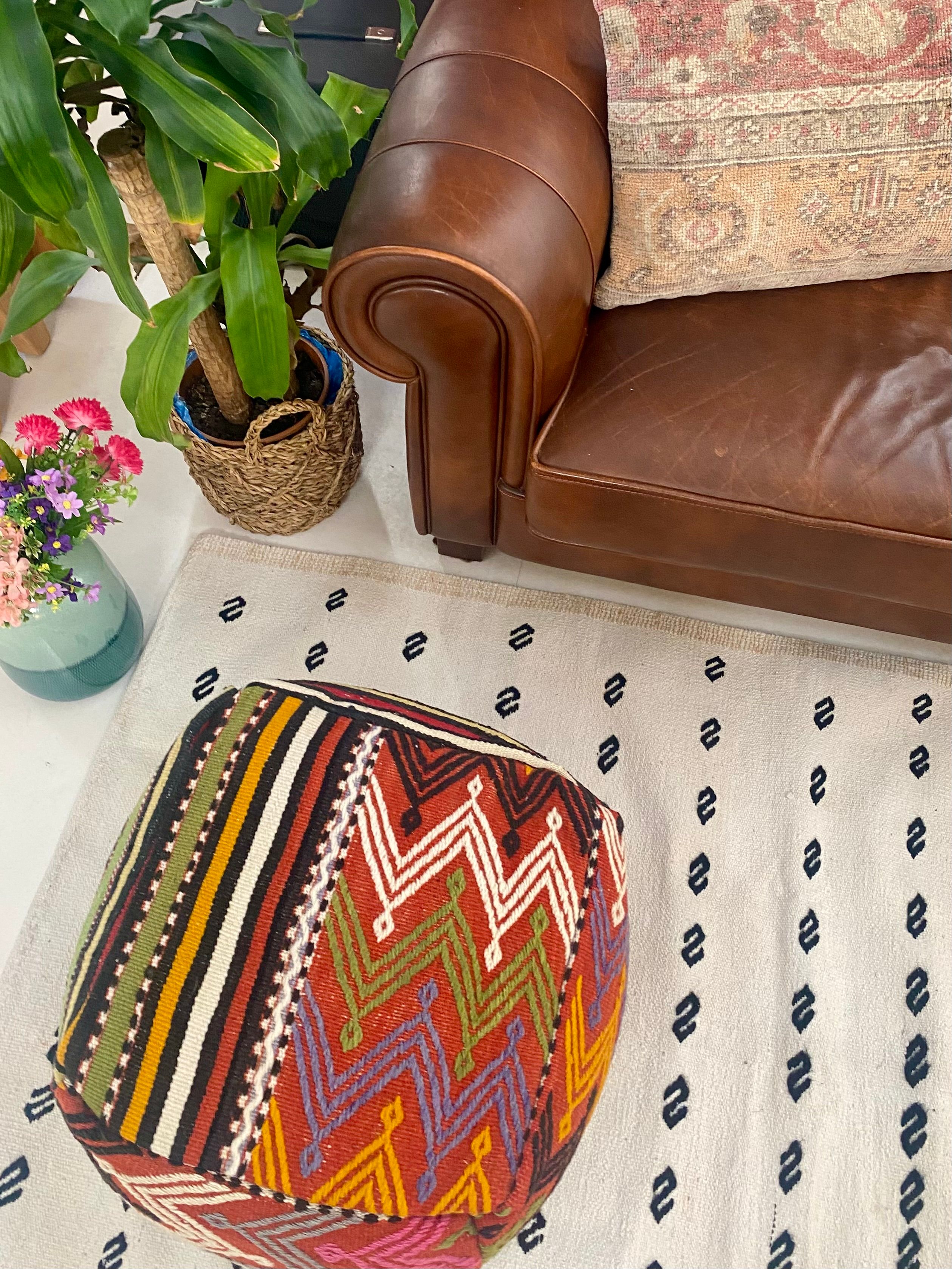Handwoven Balikesir Cicim Pouf