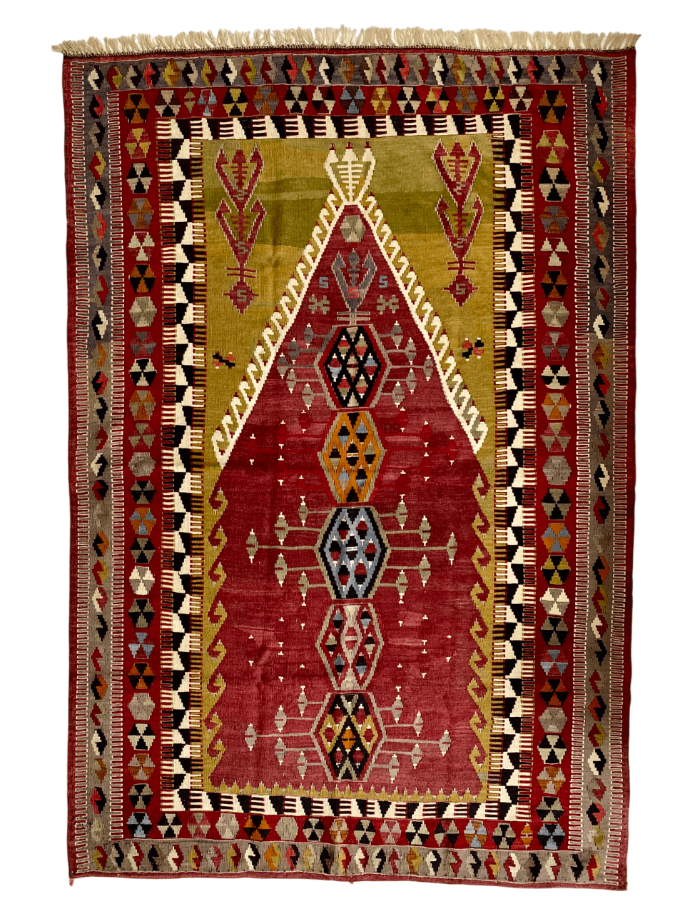 Handwoven Antique Obruk Mihrab Kilim