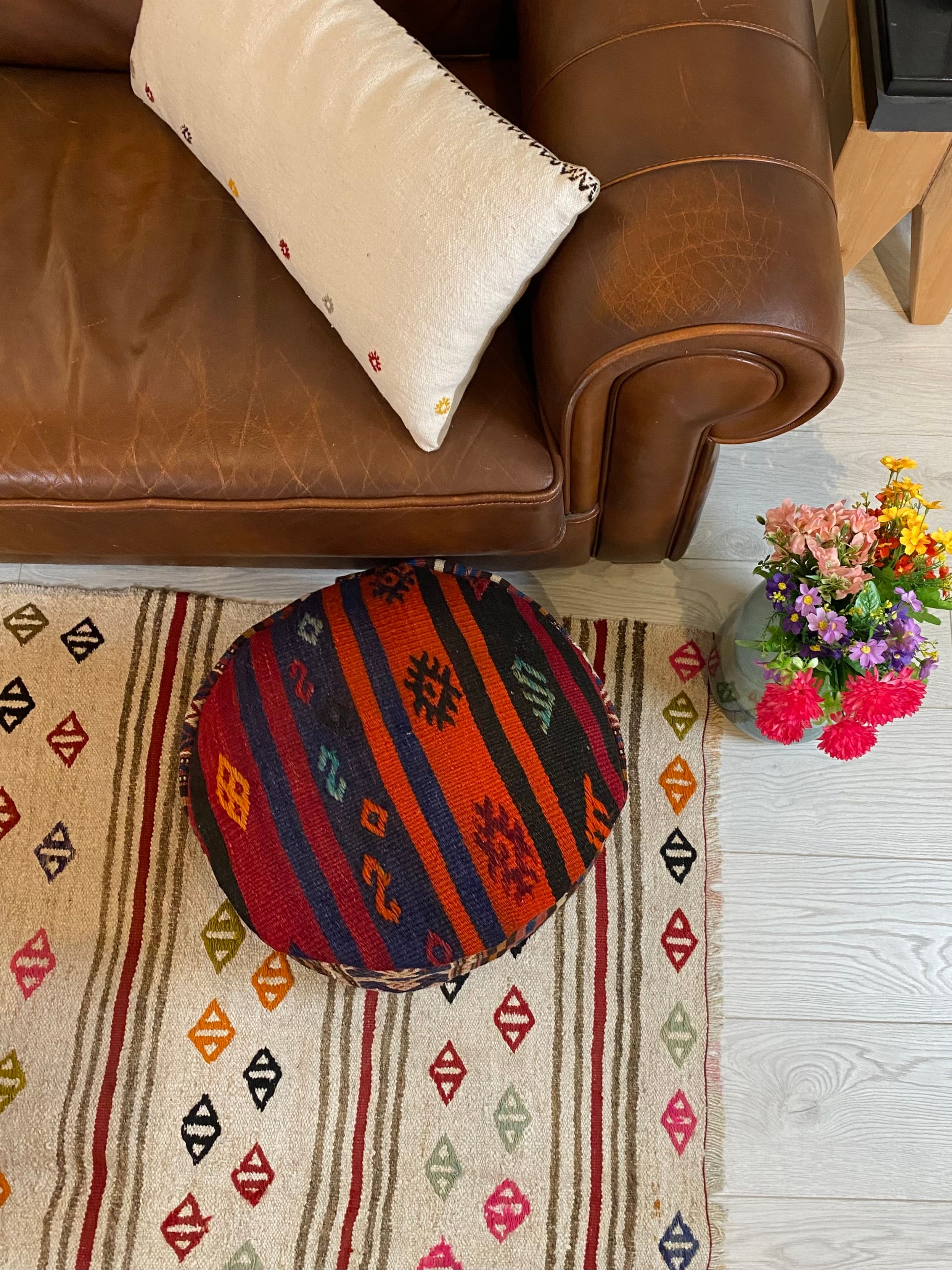 Handwoven Bird Motif Pouffe