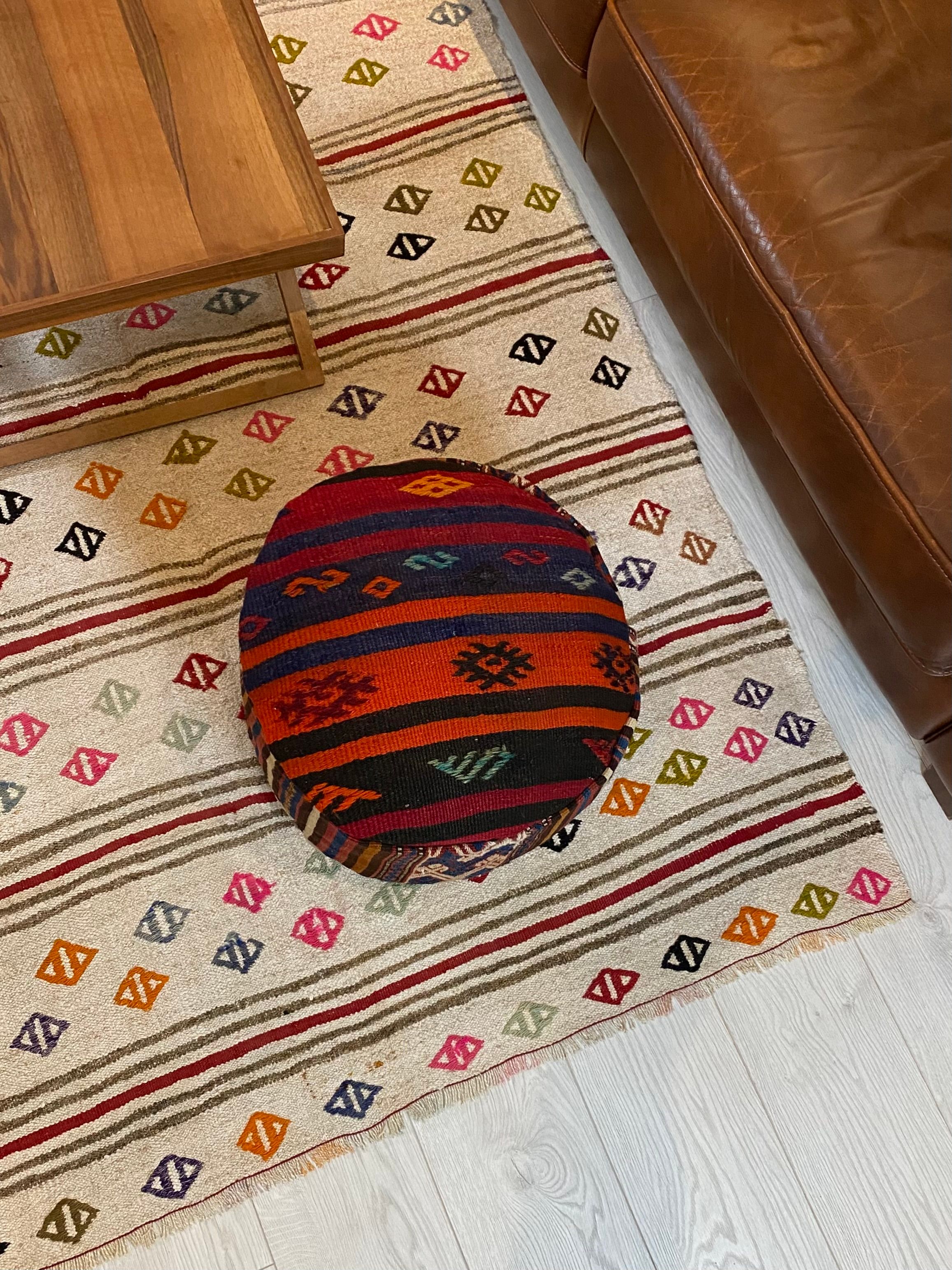 Handwoven Bird Motif Pouffe