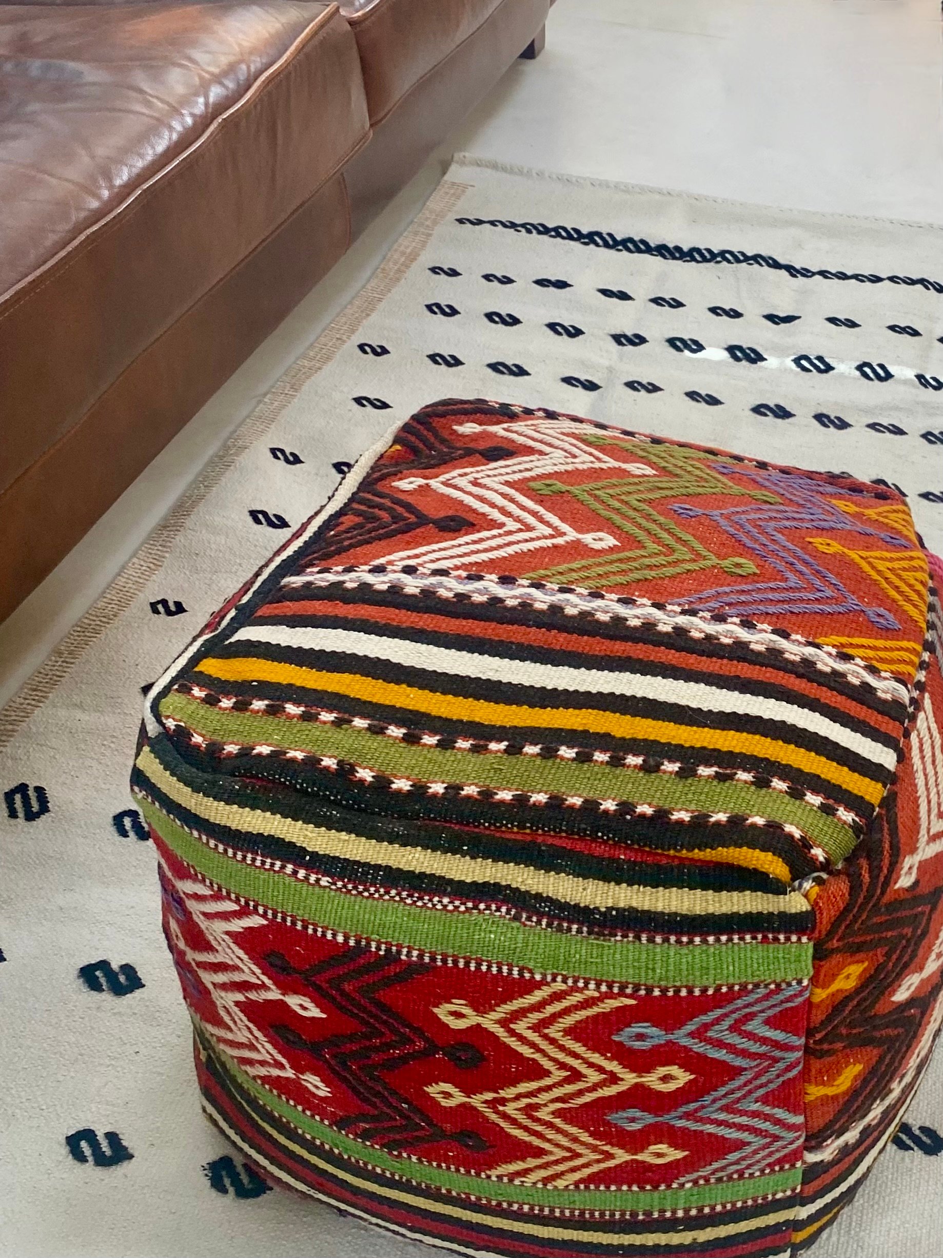 Handwoven Balikesir Cicim Pouf