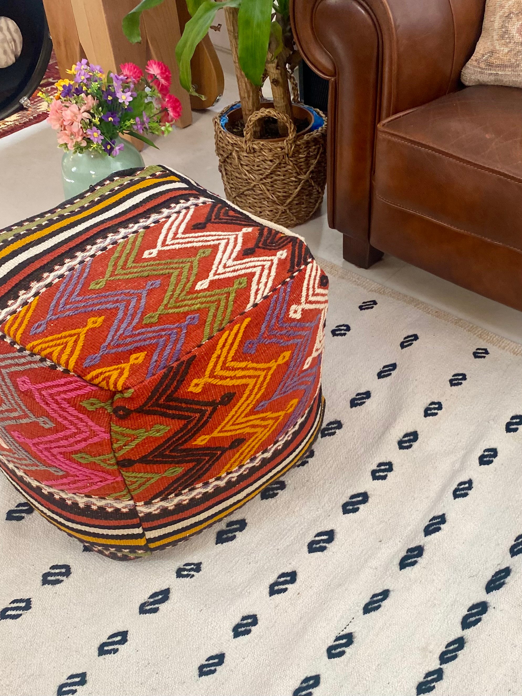 Handwoven Balikesir Cicim Pouf