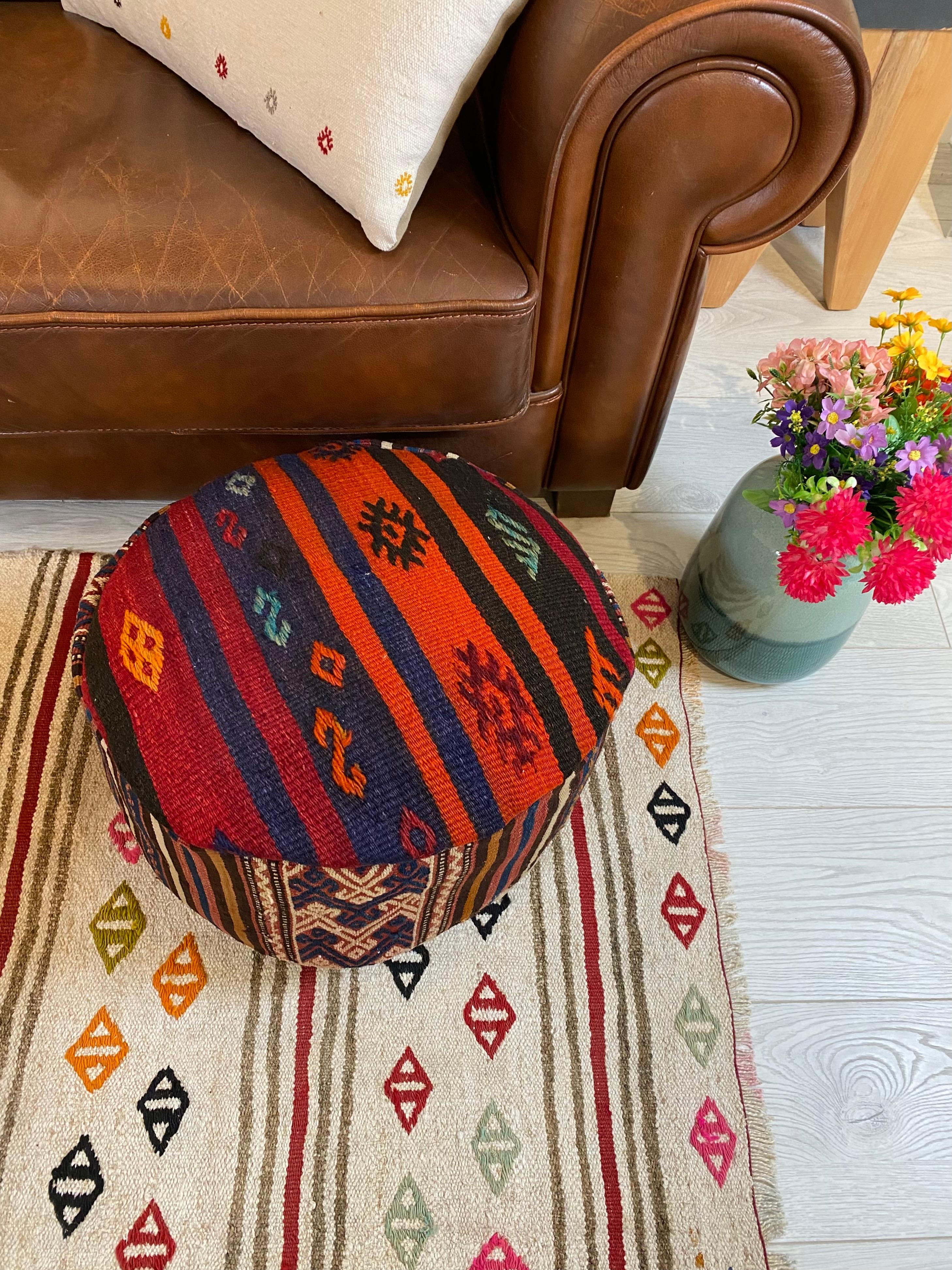 Handwoven Bird Motif Pouffe