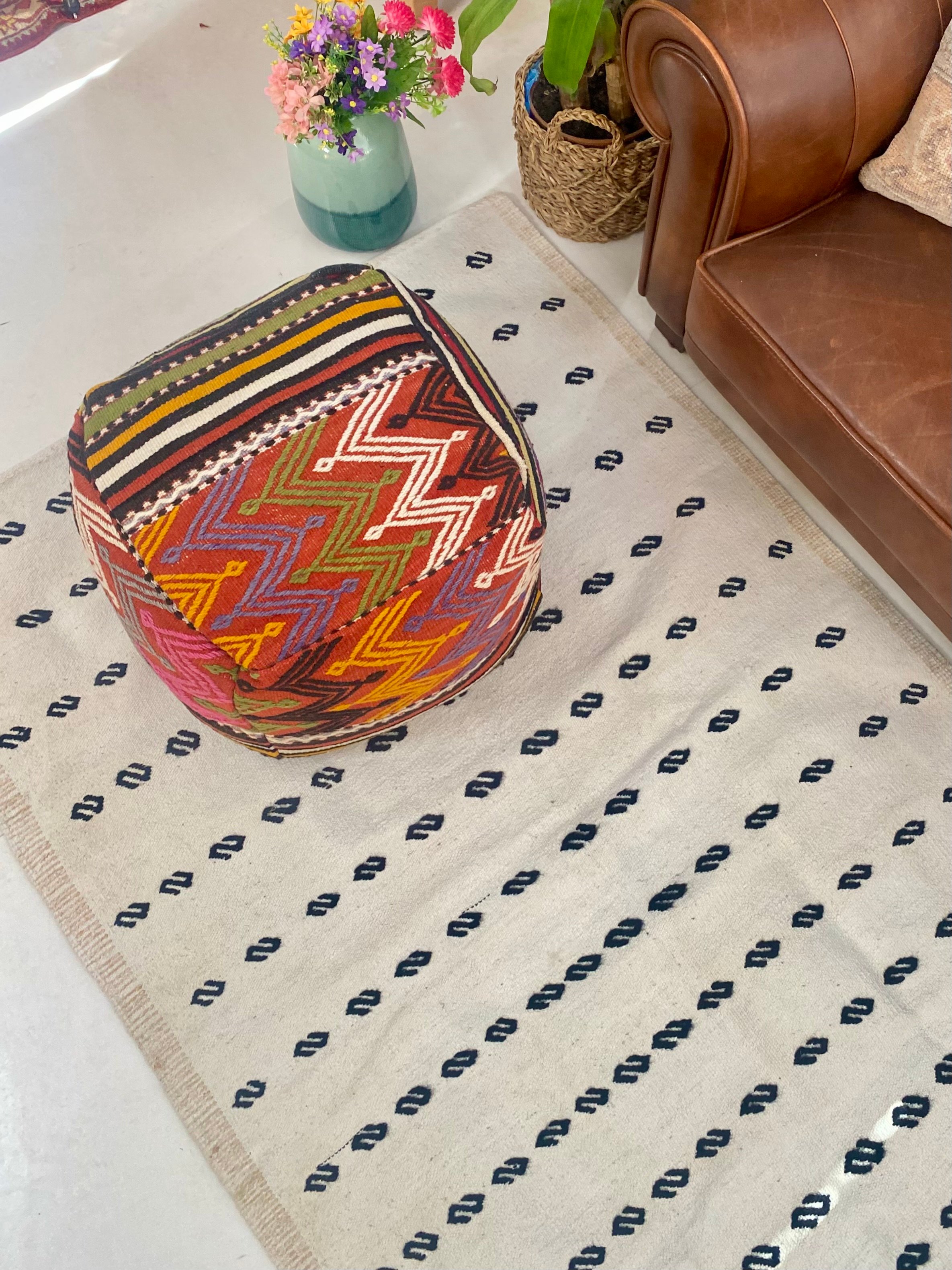 Handwoven Balikesir Cicim Pouf