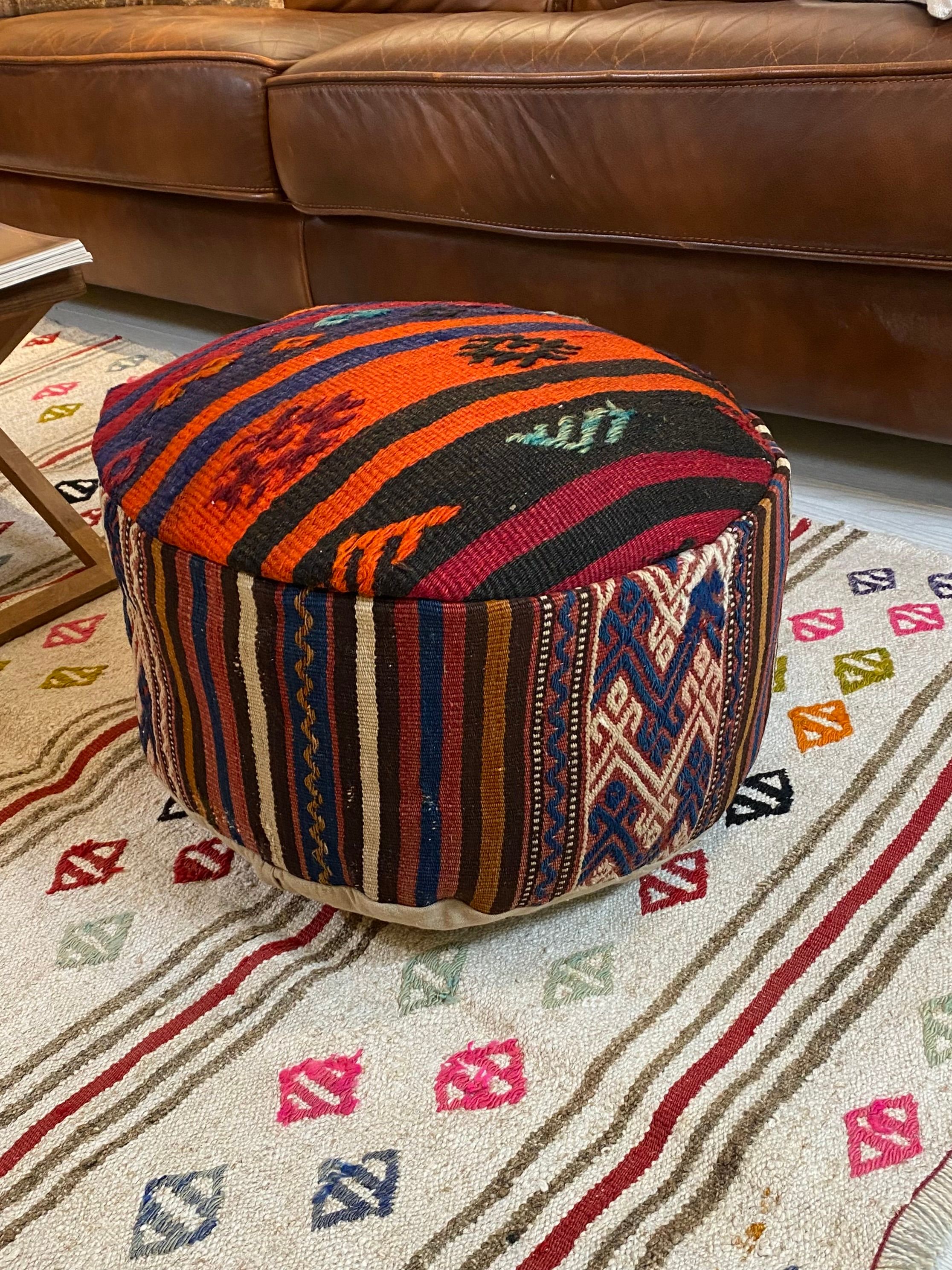Handwoven Bird Motif Pouffe