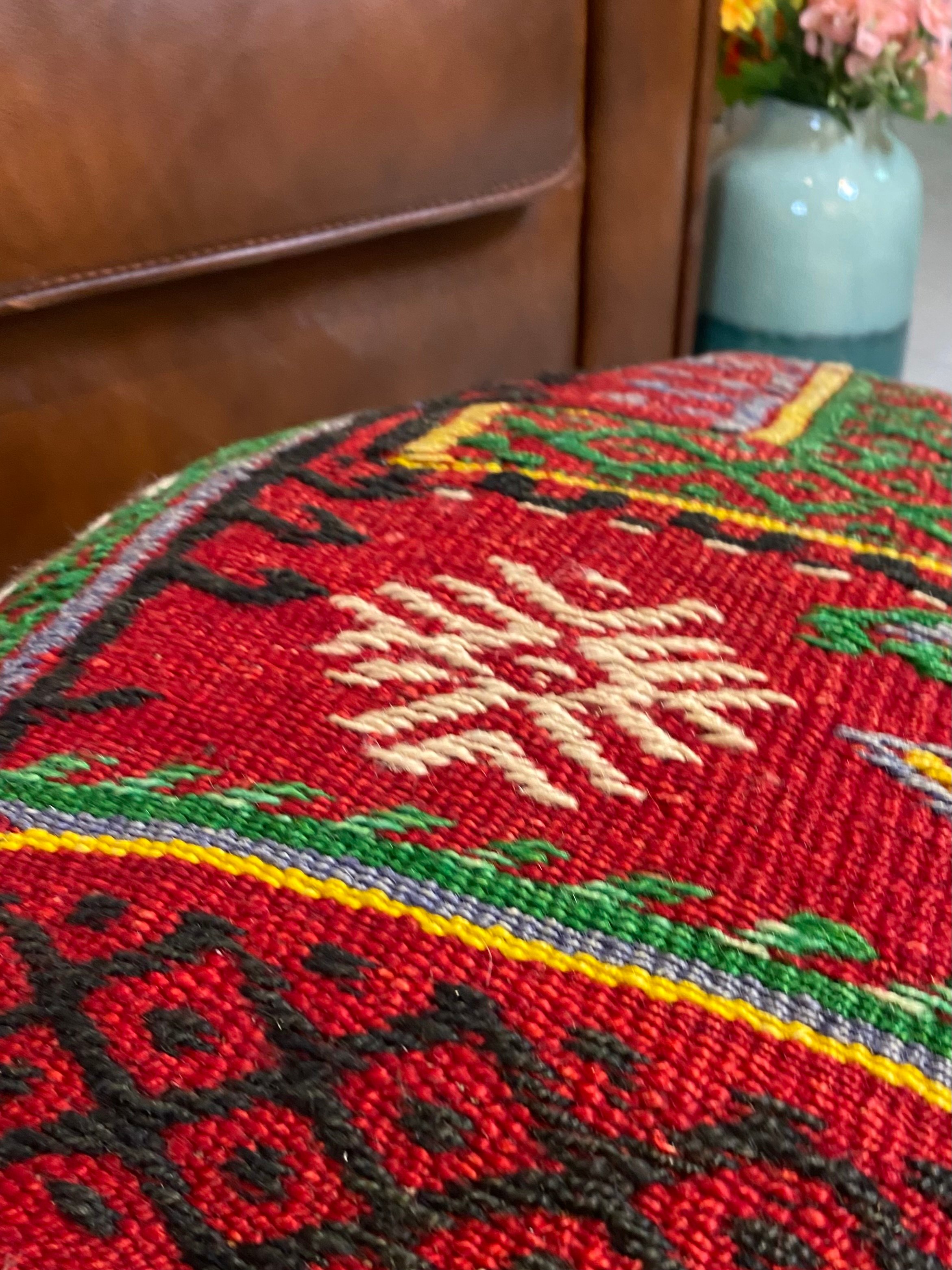 Handwoven Evil Eye Pouf