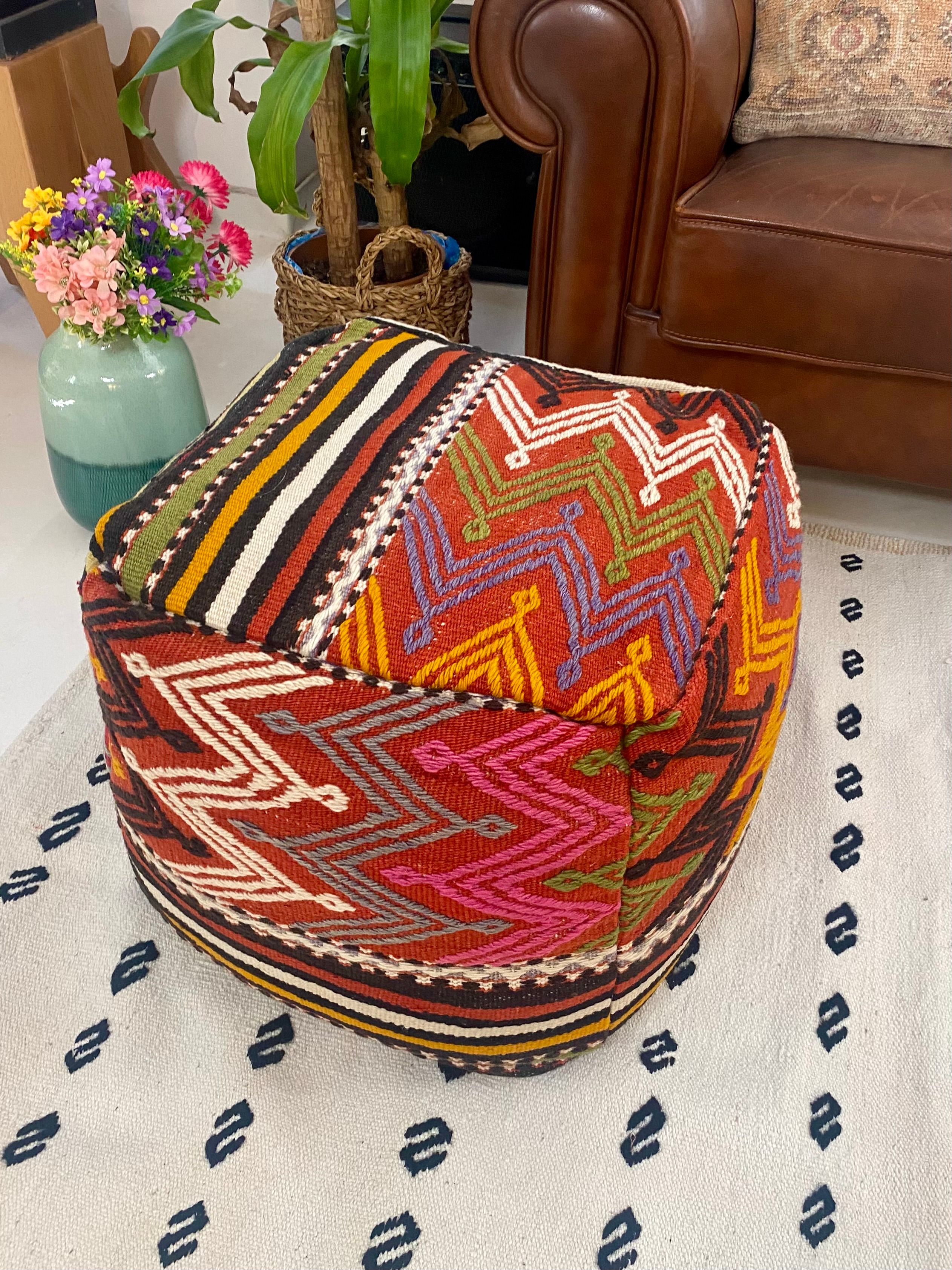 Handwoven Balikesir Cicim Pouf
