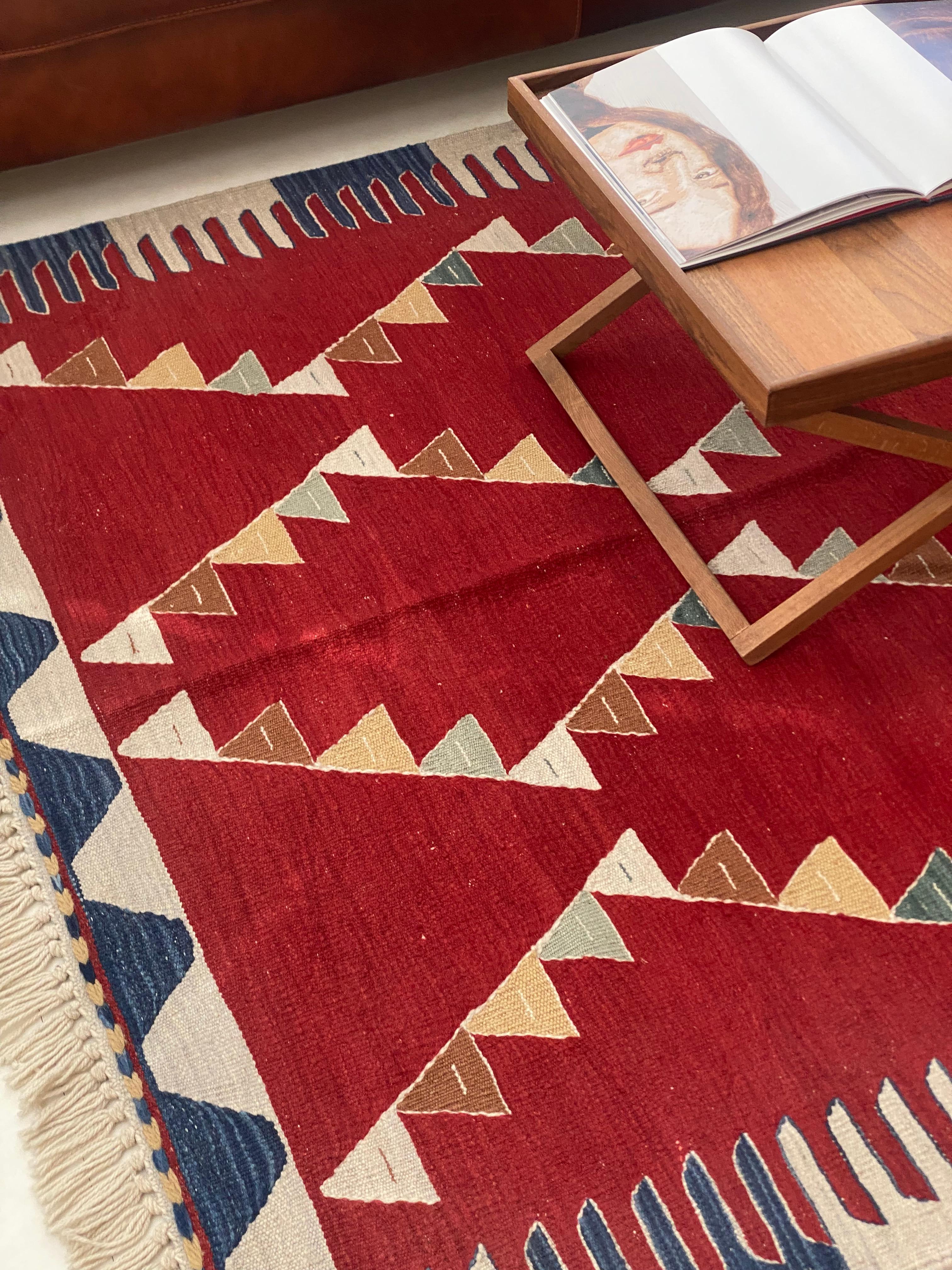 Handwoven Bodrum Red Crane Kilim