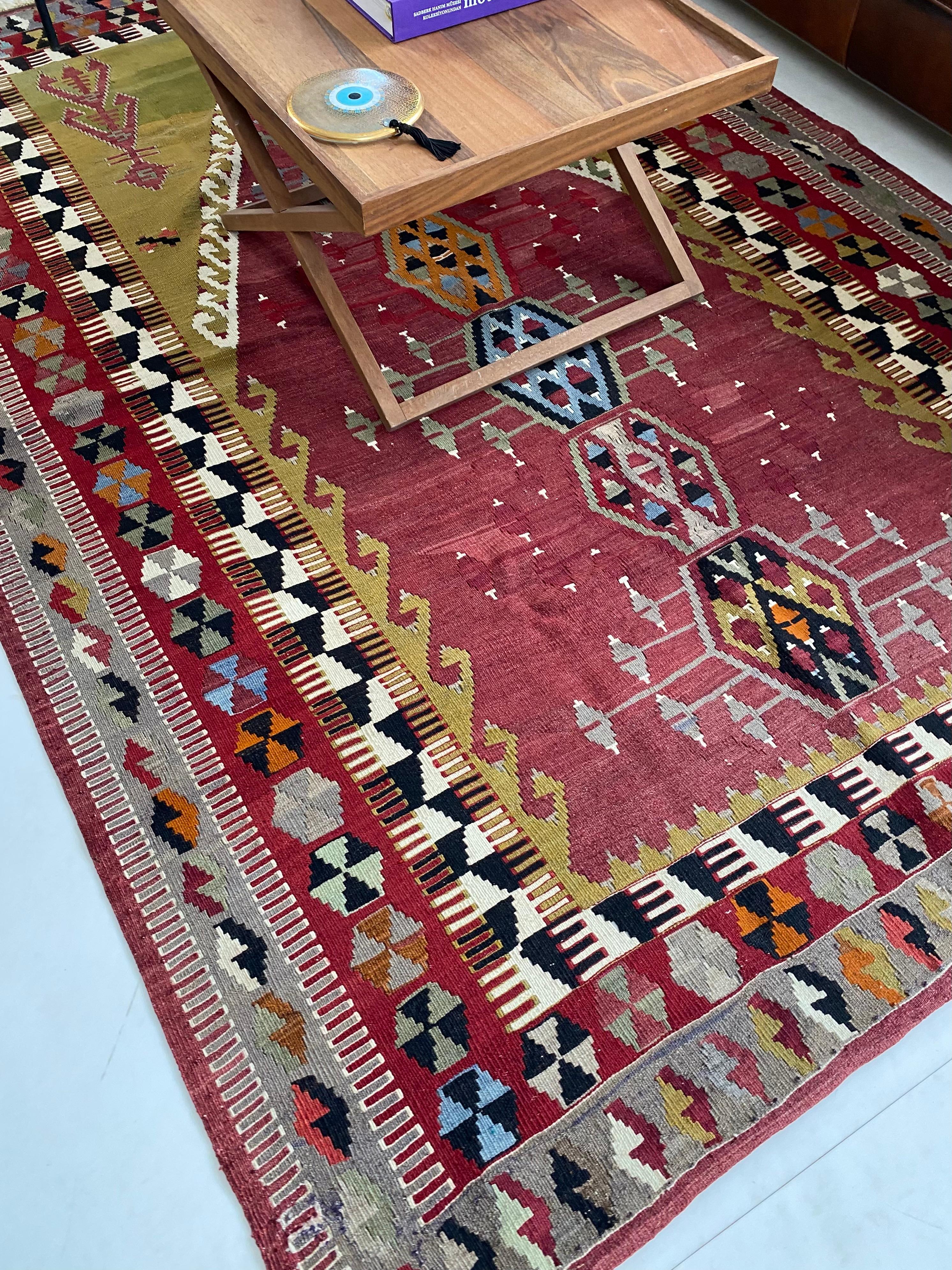 Handwoven Antique Obruk Mihrab Kilim