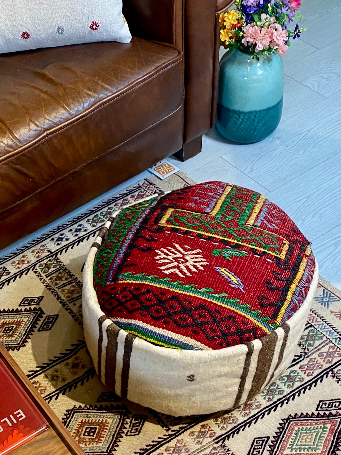 Handwoven Evil Eye Pouf