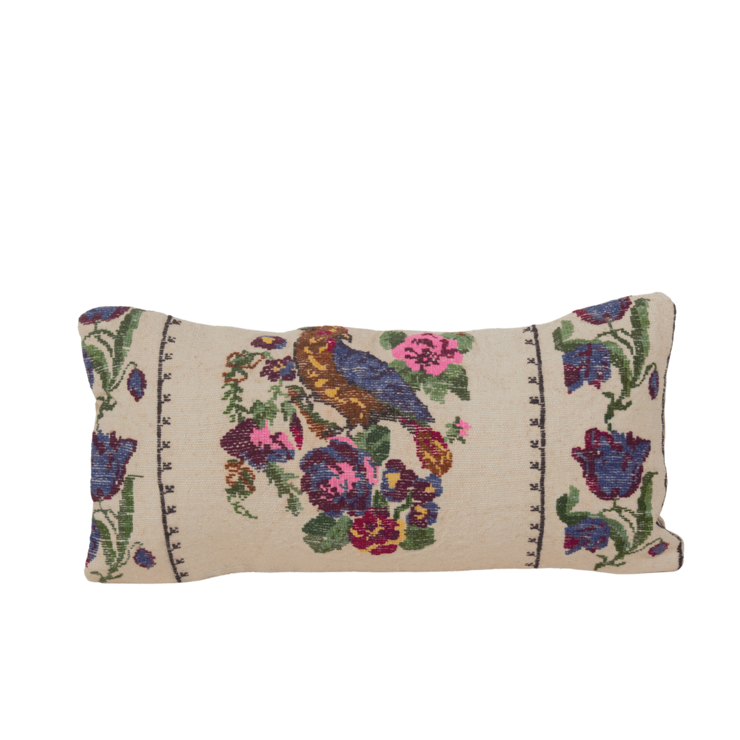 Hand Woven Rug Cushion with Bird