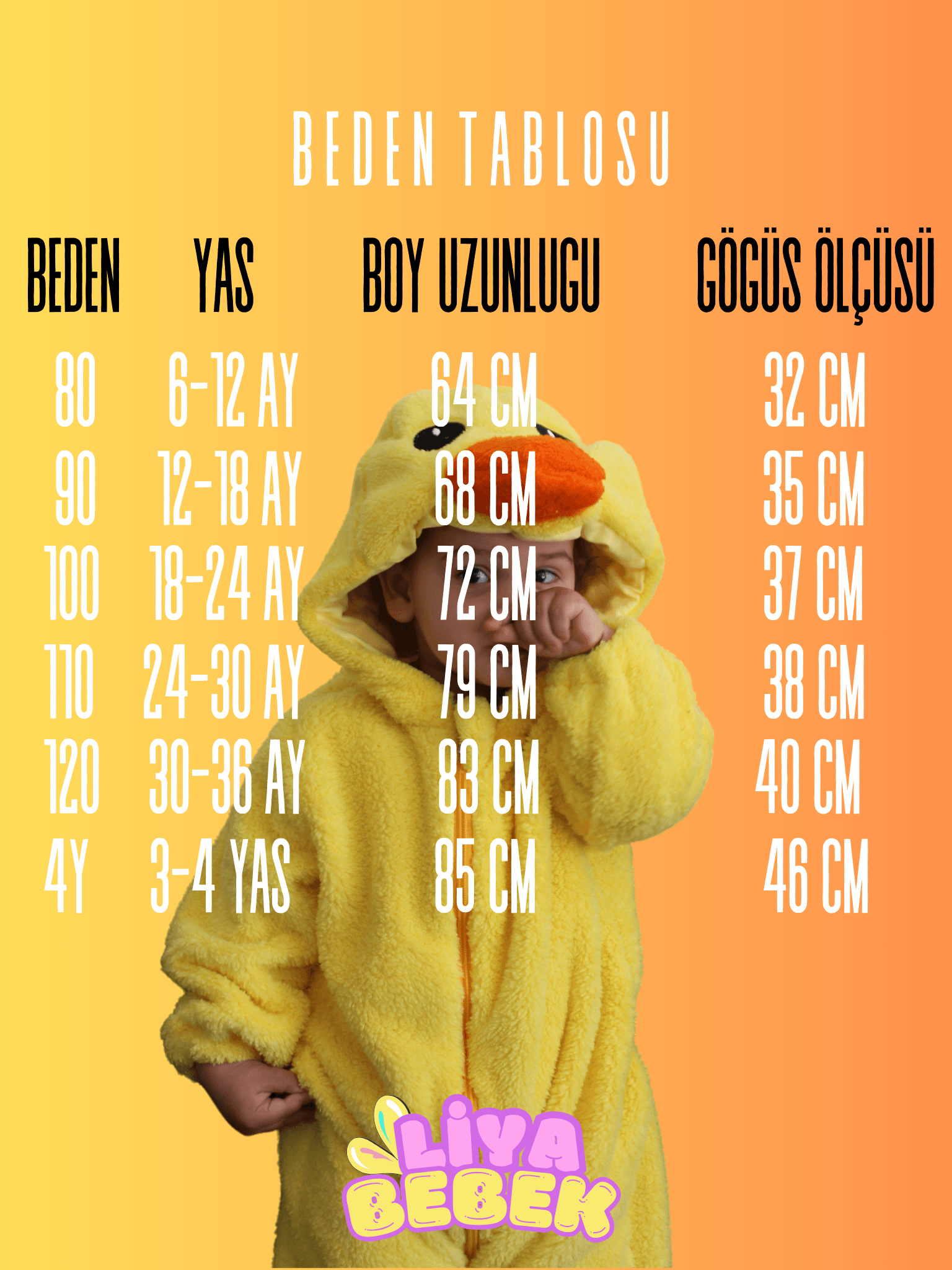 Ördek Bebek Tulum - Kostüm 6ay-4yaş Arası