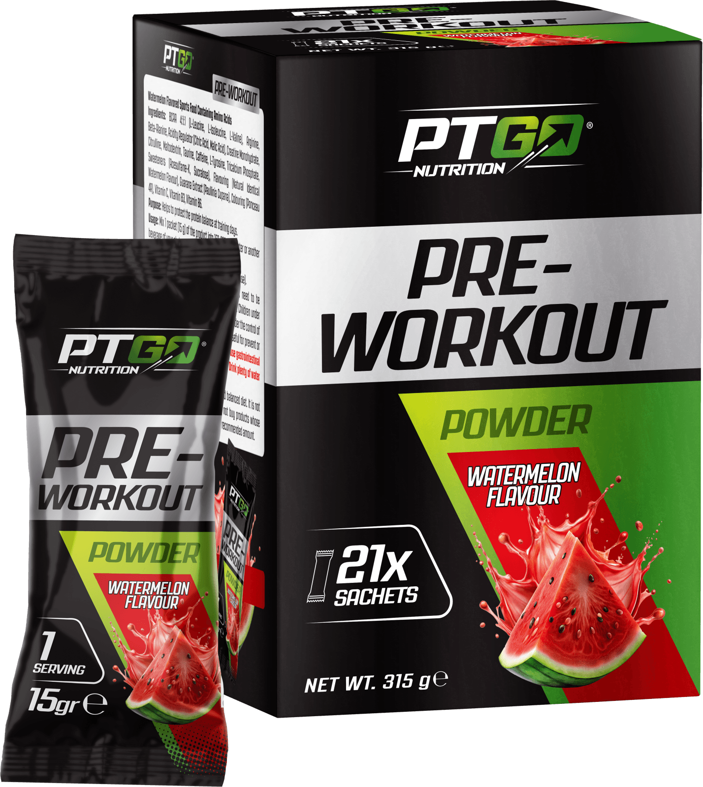 PTGO Nutrition Pre-Workout 21 Şase x 15 Gr. Karpuz Aromalı