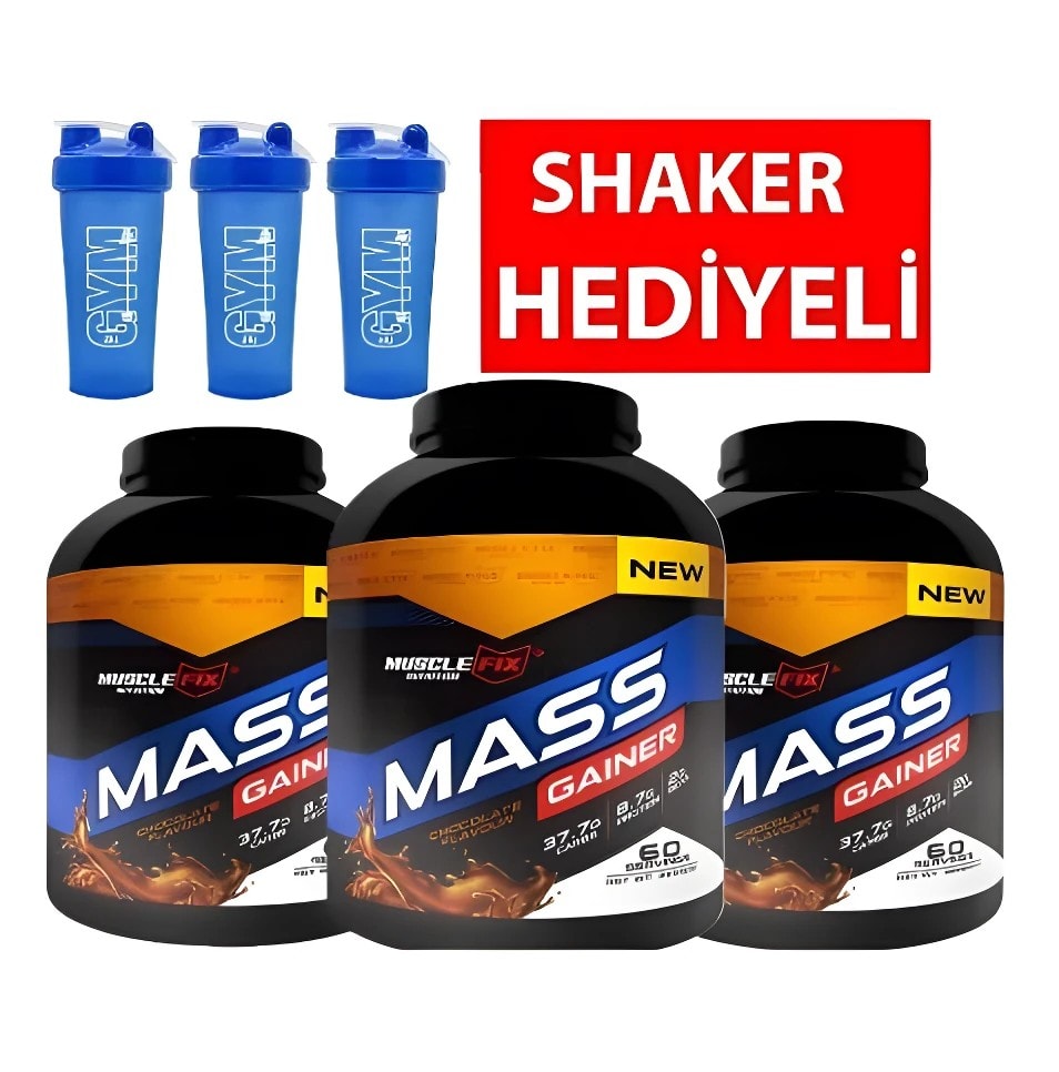 Mass Gainer 3kg Çikolata Aromalı 3 ADET + 3 ADET SHAKER HEDİYELİ