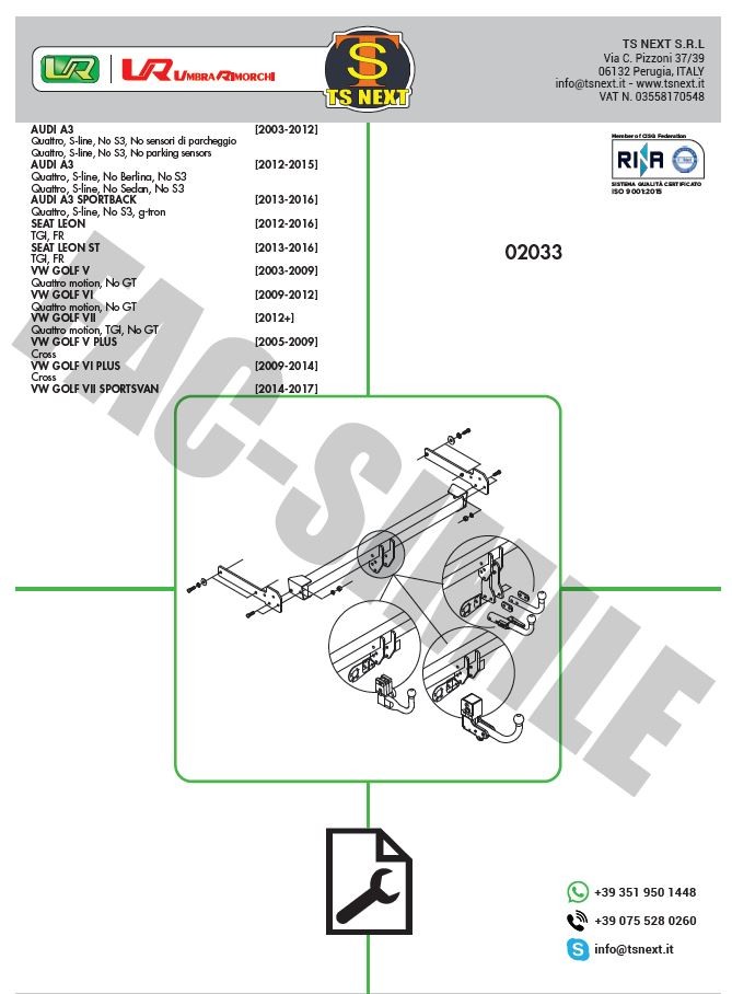 02033 AUDİ A3/AUDİ A3 SPORTBACK/SEAT LEON /VW GOLF V-VI-VII/VW GOLF V-VI PLUS/VII SPORTSVAN  2003-2017 UYUMLU CEKİ DEMİRİ
