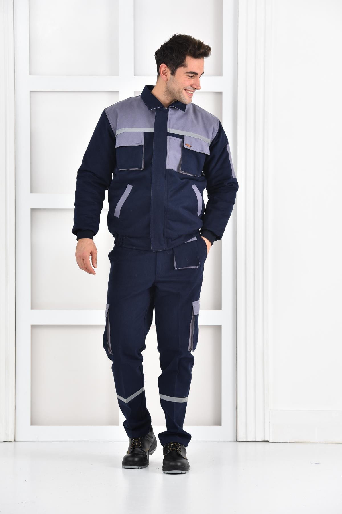 LACİVERT ÇOK CEPLİ İŞ TAKIMI , 7/7 Gabardin, Reflektörlü , Kışlık