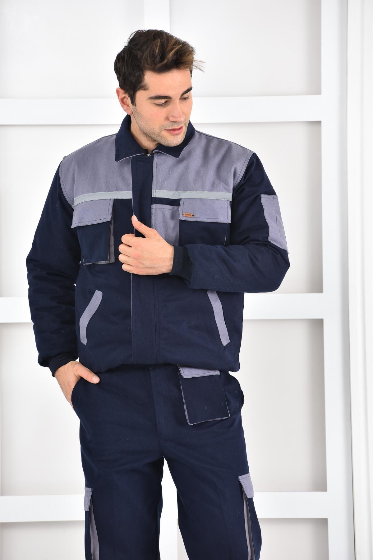 LACİVERT ÇOK CEPLİ İŞ TAKIMI , 16/12 Gabardin, Reflektörlü, Yazlık