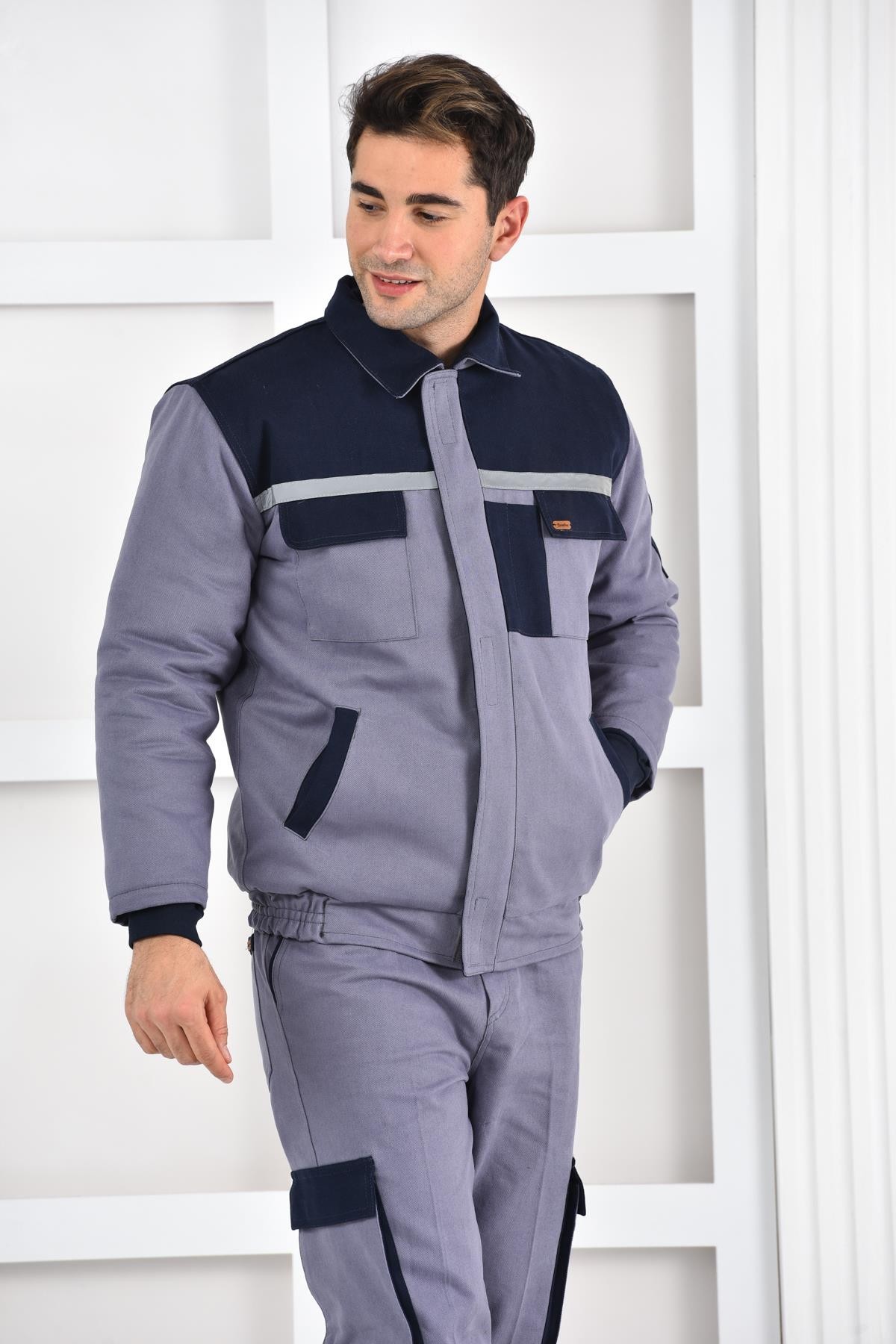 GRİ ÇOK CEPLİ İŞ TAKIMI, YAZLIK, 16/12 Gabardin, Reflektörlü