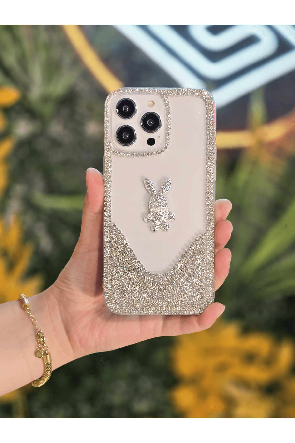 3D Karakter Taşlı Şeffaf Premium Telefon Kılıfı Tavsan