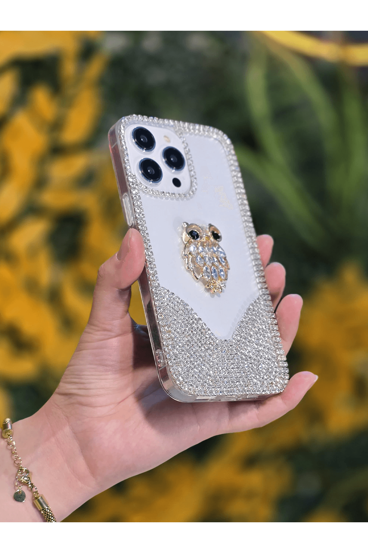 3D Karakter Taşlı Şeffaf Premium Telefon Kılıfı Baykus