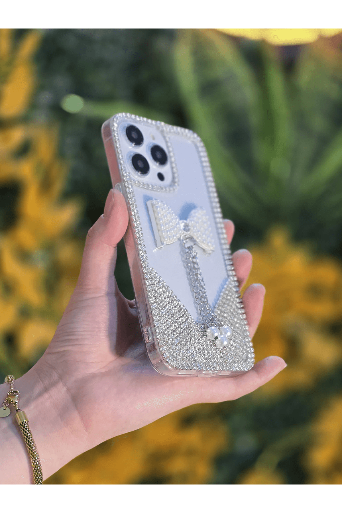 3D Karakter Taşlı Şeffaf Premium Telefon Kılıfı Papyon