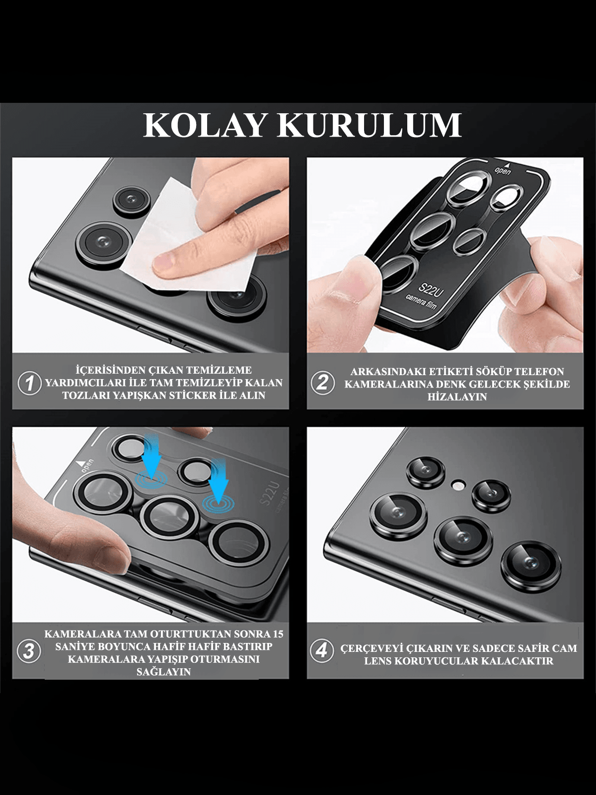 Samsung Tam Kaplayan Metal Çerçeve Premium Safir Cam Lens Koruyucu