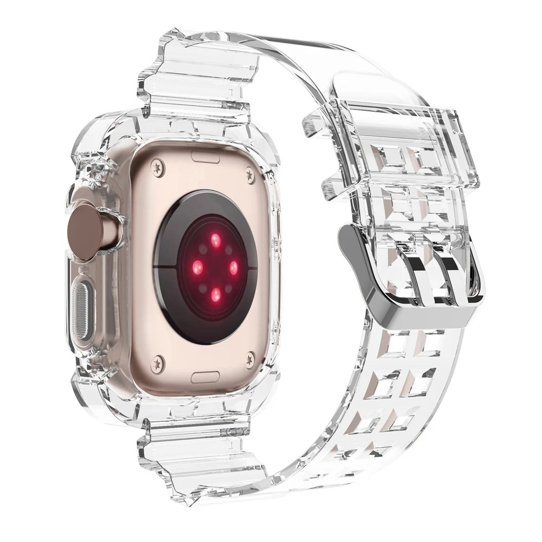 Apple Watch Tüm Modeller İle Uyumlu Şeffaf Tasarım Tam Koruma Kordon Kiti