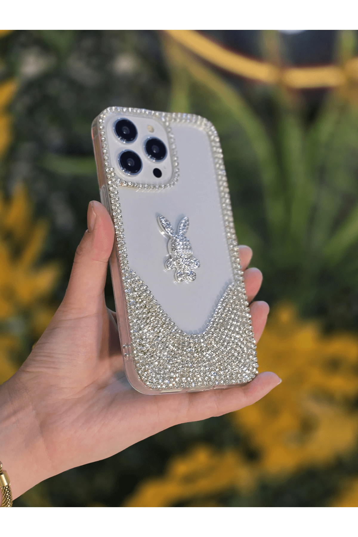 3D Karakter Taşlı Şeffaf Premium Telefon Kılıfı Tavsan