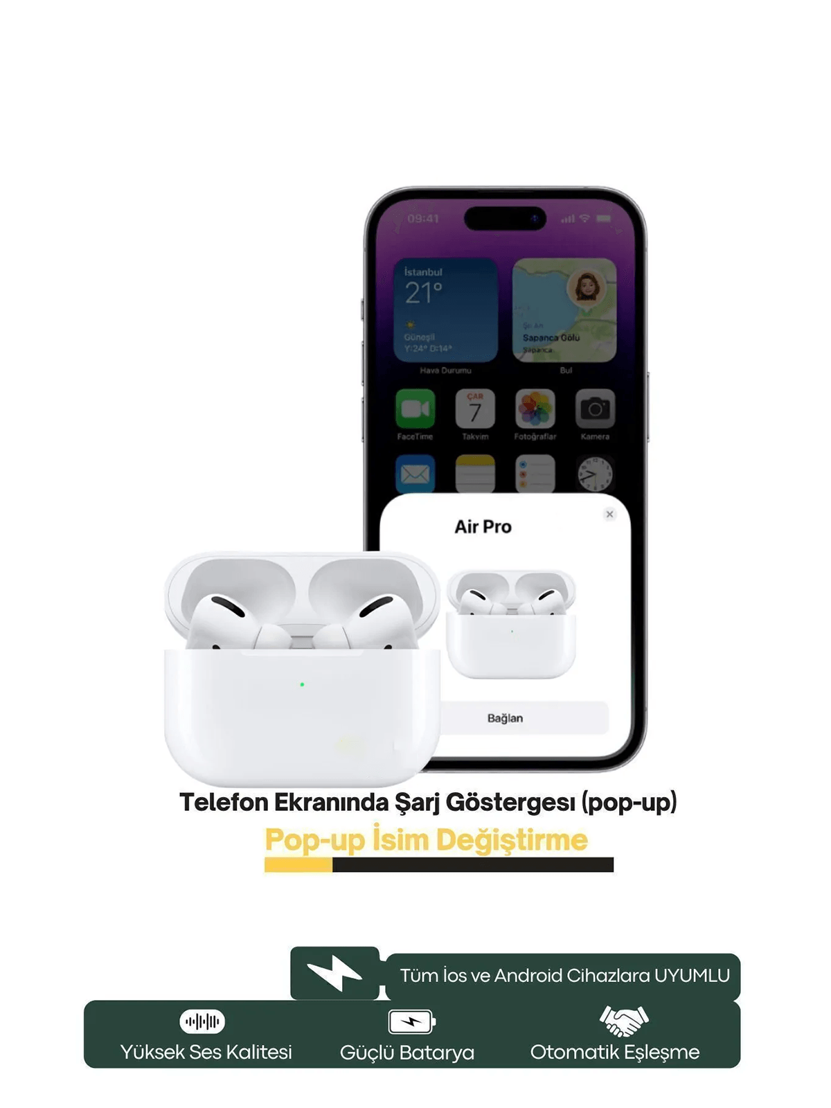 Pro 2. Nesil Bluetooth IOS KOLAY BAĞLANTI Kulaklık Tüm Telefonlara Uyumlu