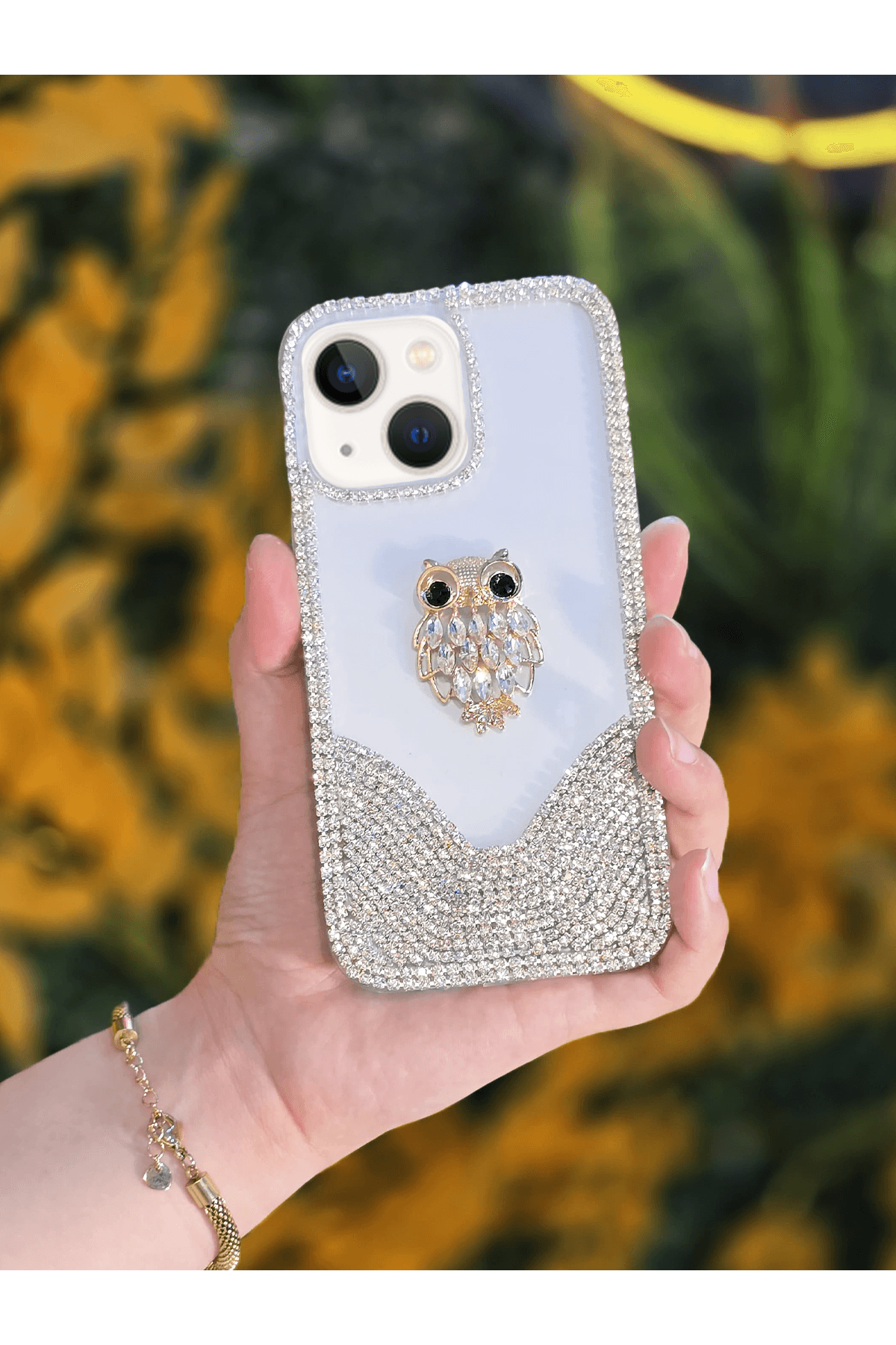 3D Karakter Taşlı Şeffaf Premium Telefon Kılıfı Baykus