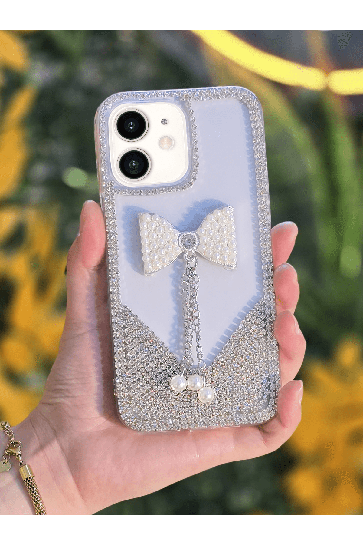 3D Karakter Taşlı Şeffaf Premium Telefon Kılıfı Papyon