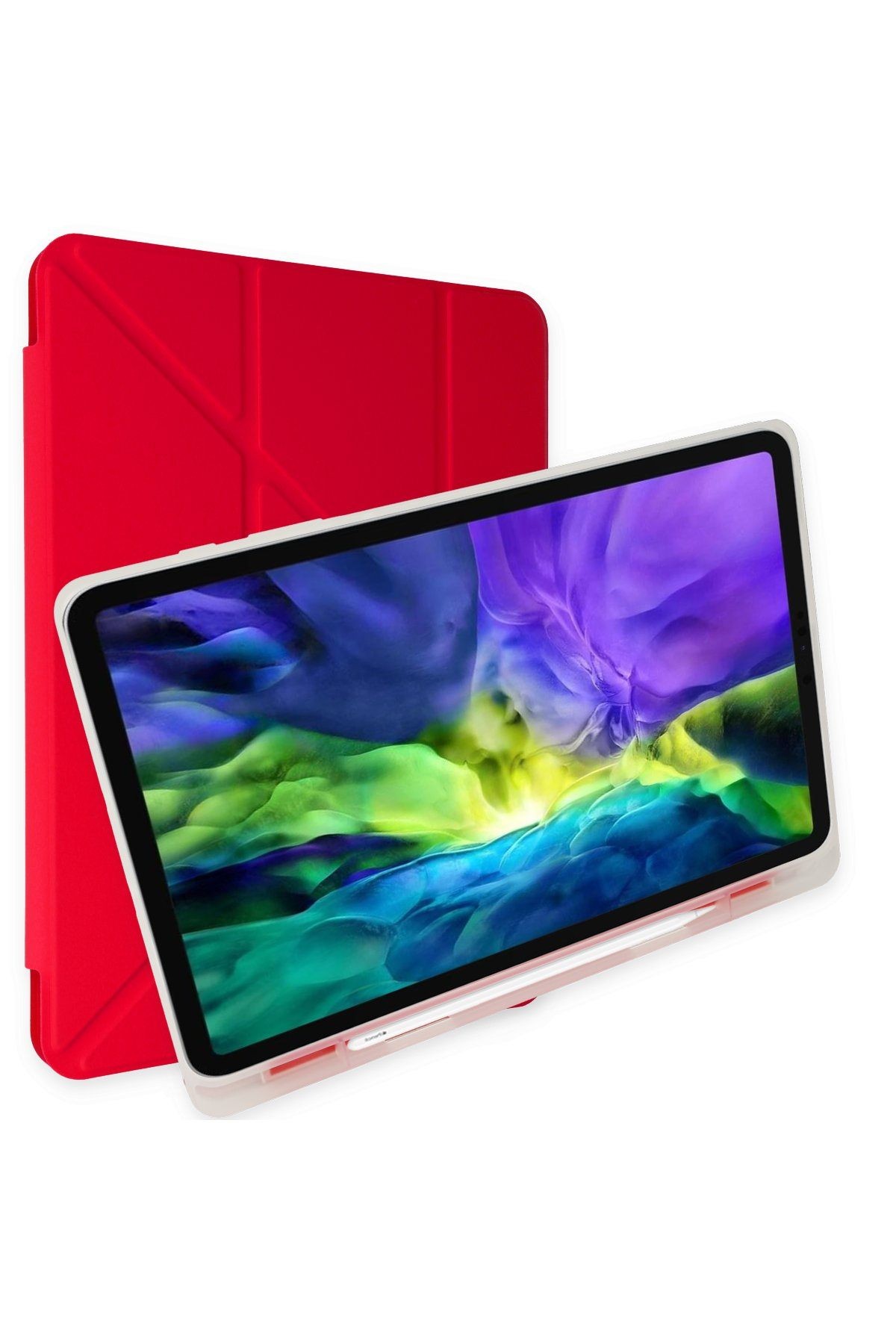 Apple Ipad Kılıf Kalemlikli Koruyucu Tablet Kılıfı - Kırmızı